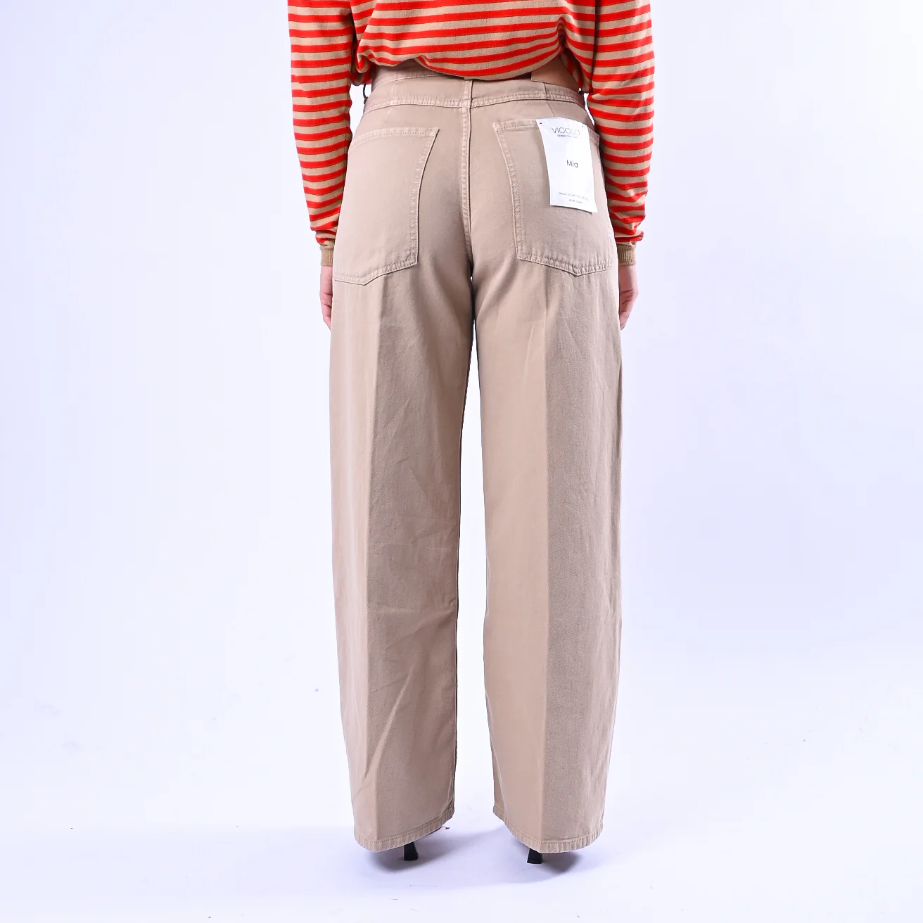 VICOLO - PANTALONE PALAZZO MIA IN BULL DENIM ART.DAB5148 - BEIGE - Image 4