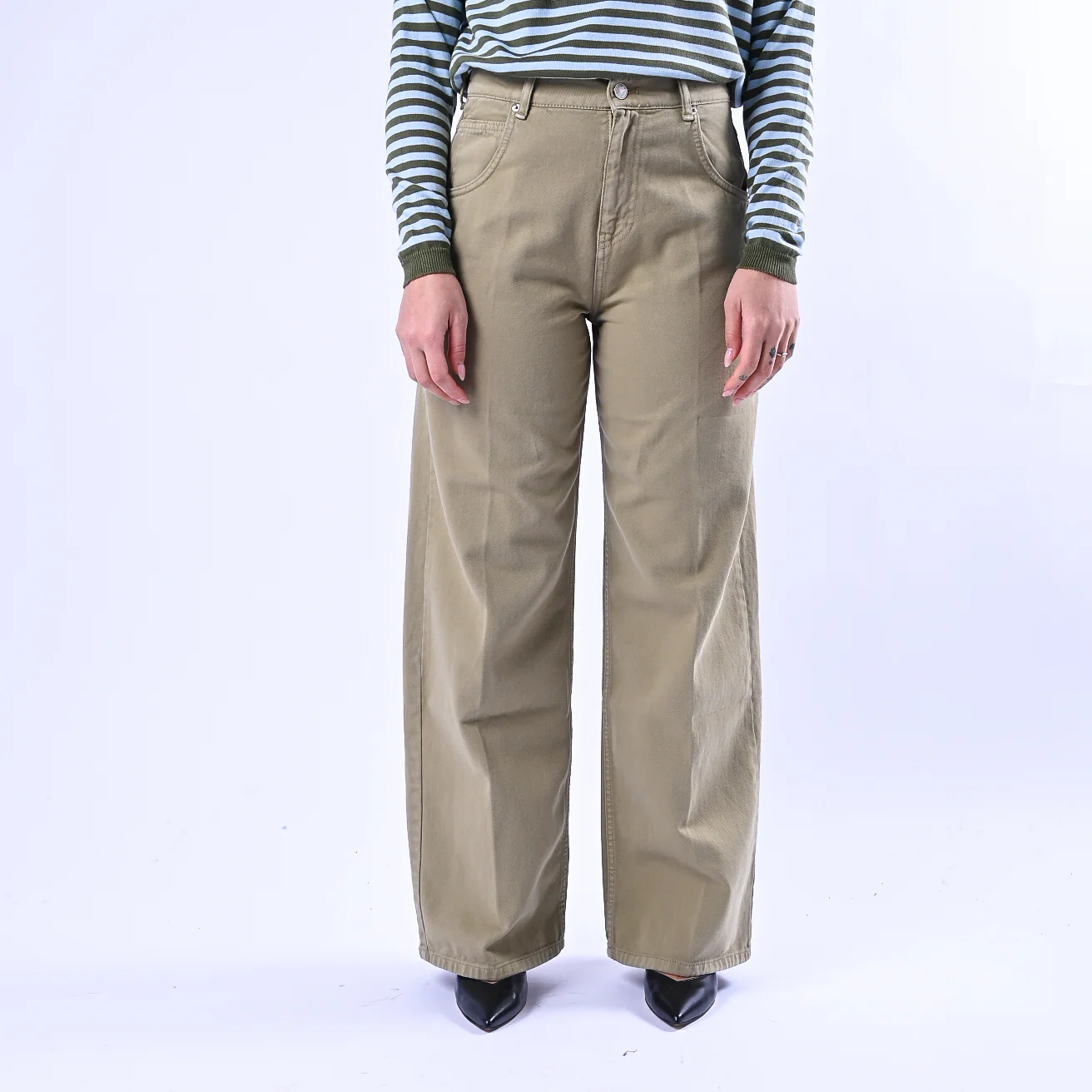 VICOLO - PANTALONE PALAZZO MIA IN BULL DENIM ART.DAB5148 - VERDE - Image 2