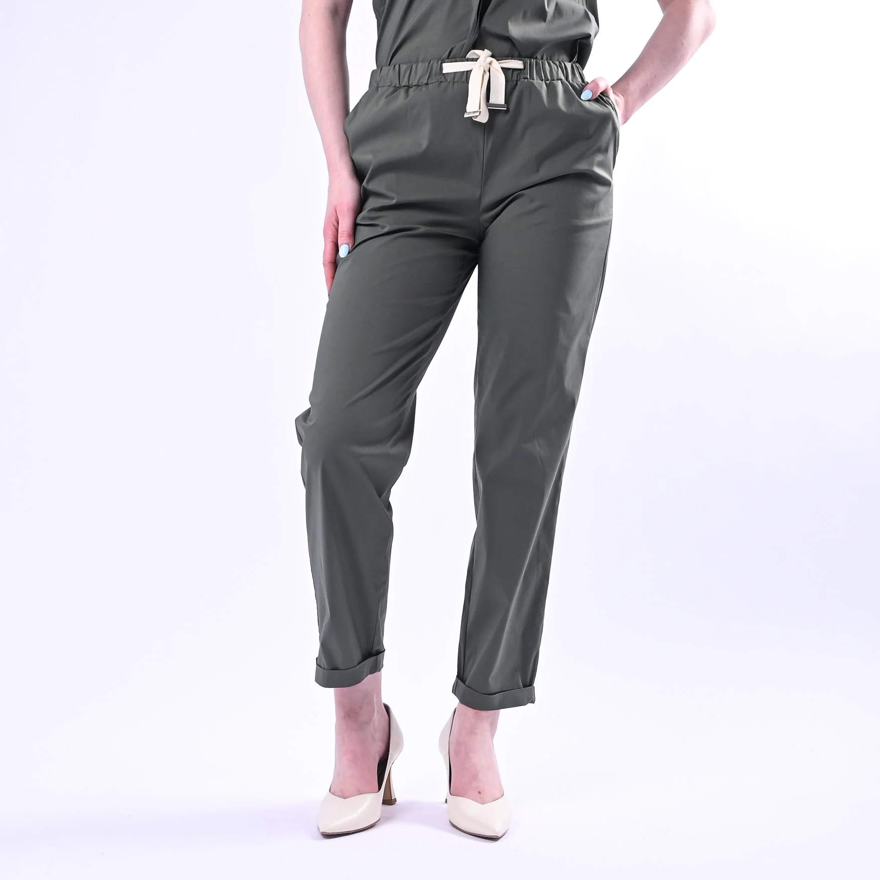 VICOLO - PANTALONE POPELINE CON COULISSE ART.TAB1761/M - MILITARE