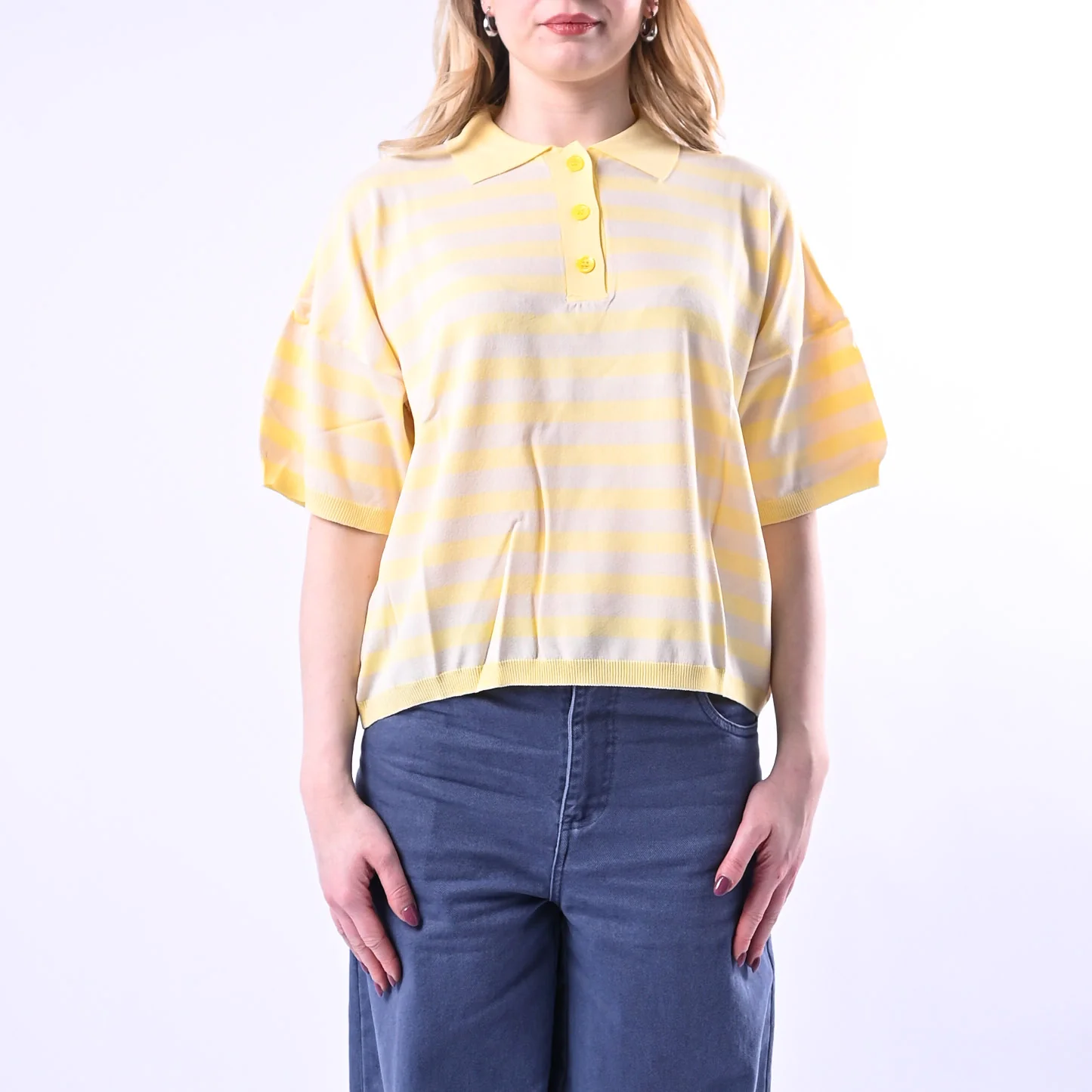VICOLO - POLO IN MAGLIA A RIGHE ART.2AB2066 - GIALLO/BEIGE - Image 2