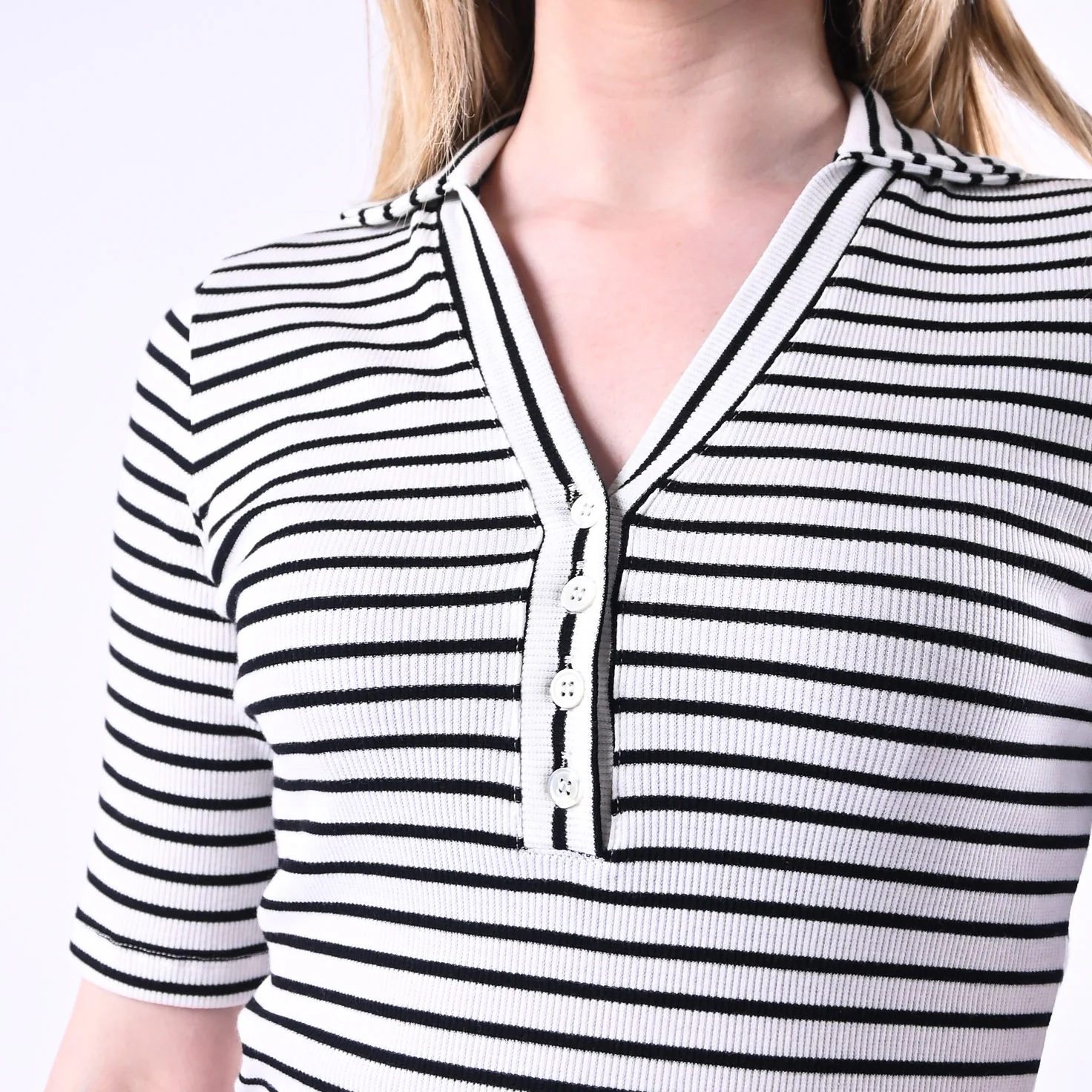 VICOLO - POLO RIGHE A COSTINE ART.UNB0342/BN - BIANCO/NERO - Image 5