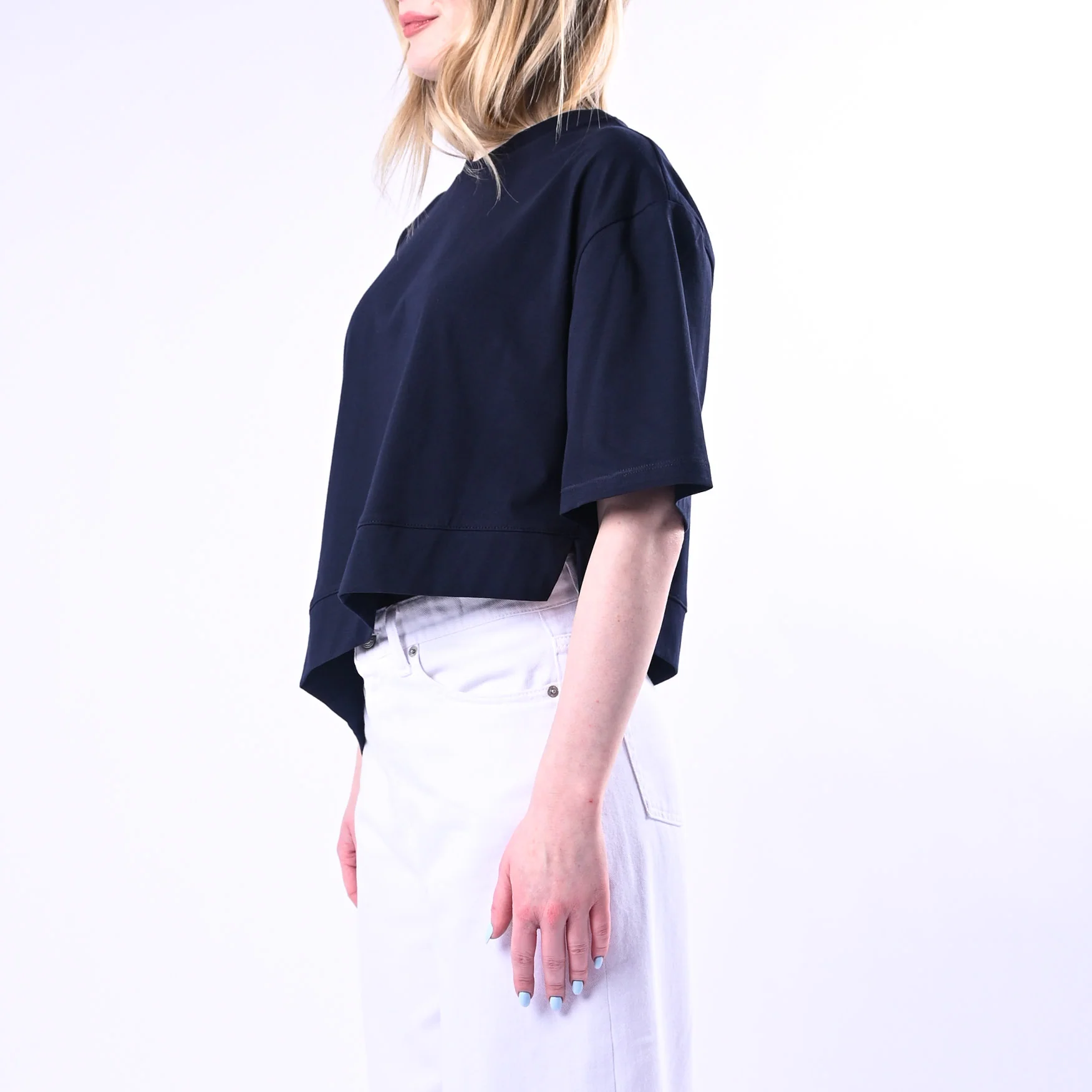 VICOLO - T-SHIRT GIRCOLLO ASIMMETRICA ART.UAB0281/BL - BLU - Image 3