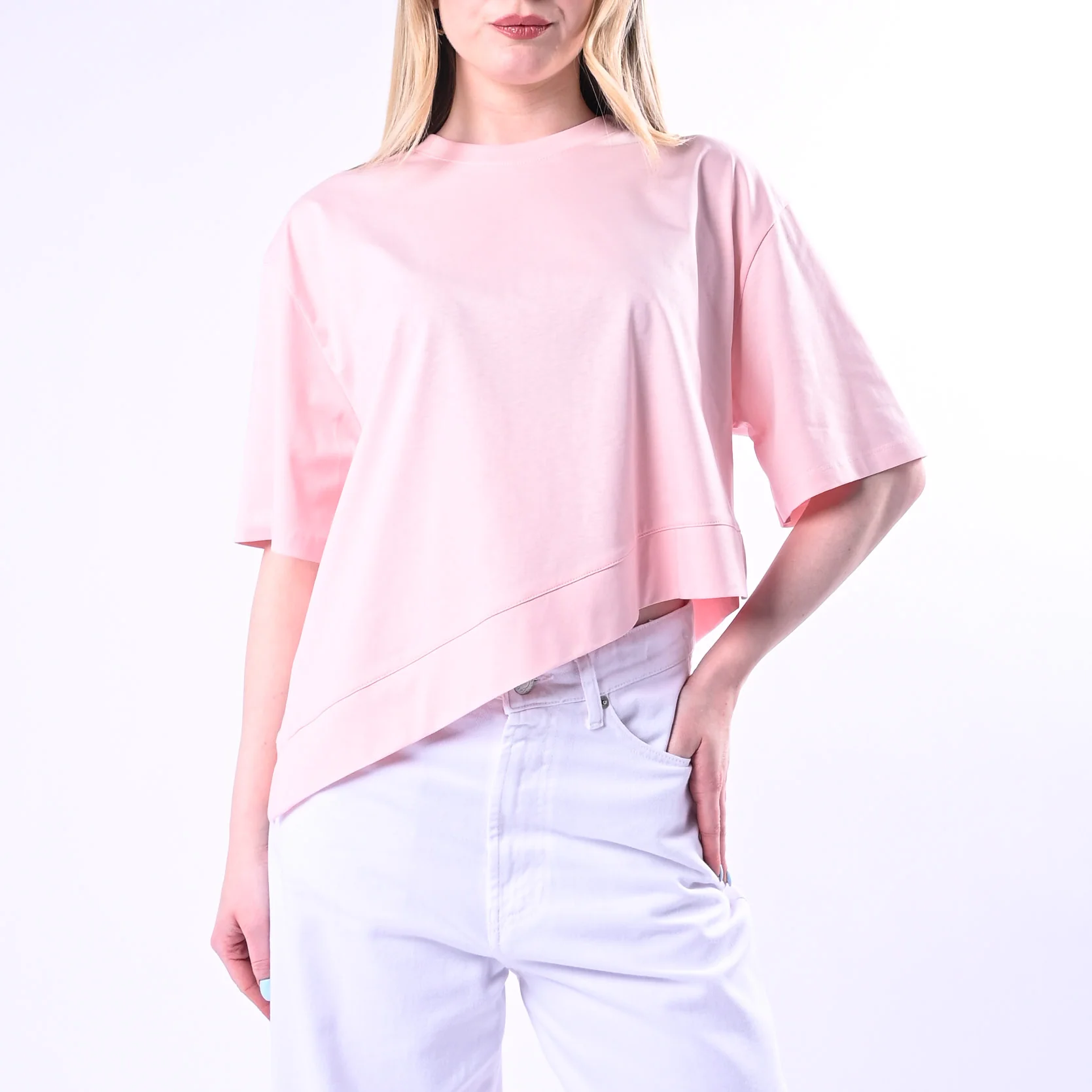 VICOLO - T-SHIRT GIRCOLLO ASIMMETRICA ART.UAB0281/R - ROSA