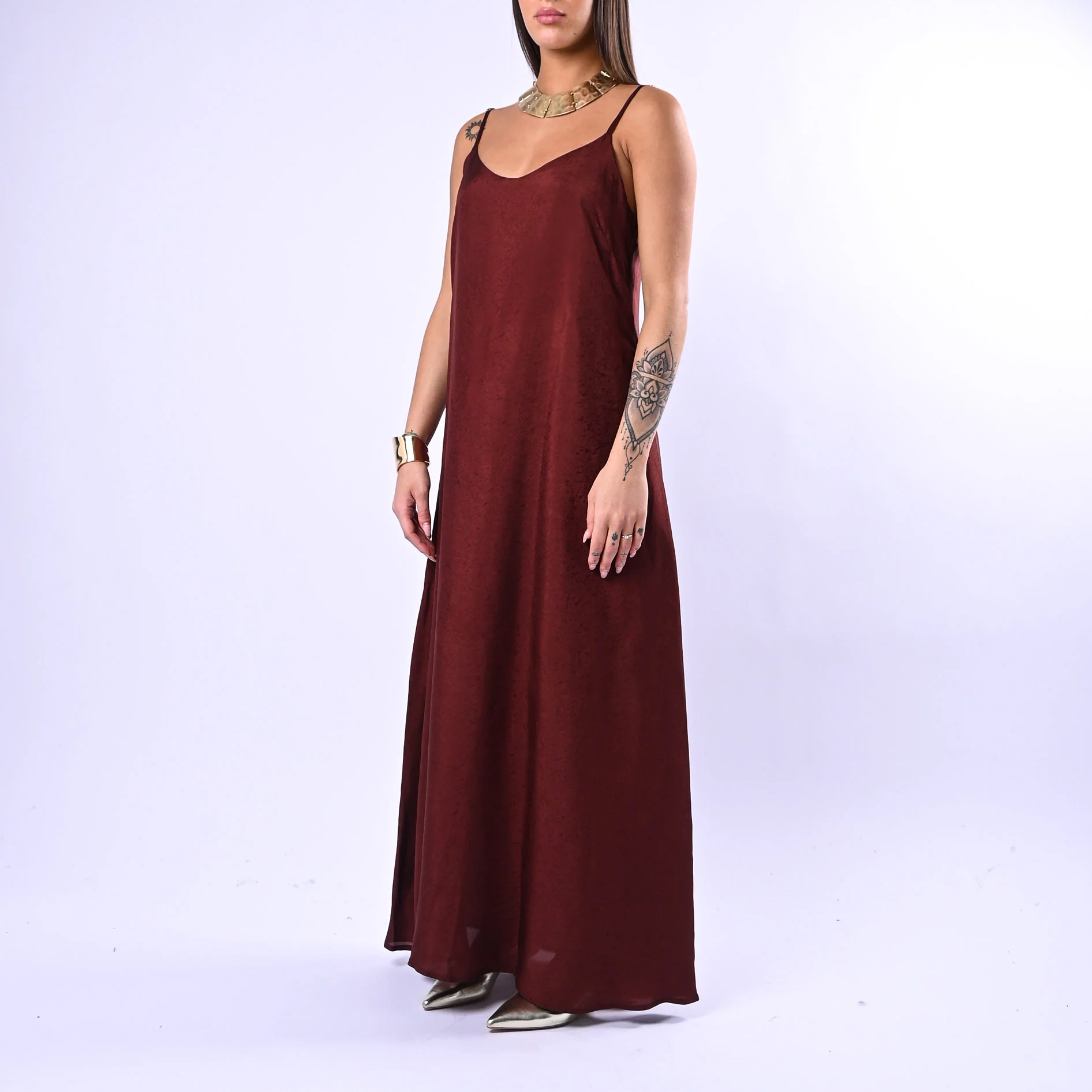 WU'SIDE - ABITO LUNGO SPALLINA IN VISCOSA ART.26325 - MARRONE - Image 3