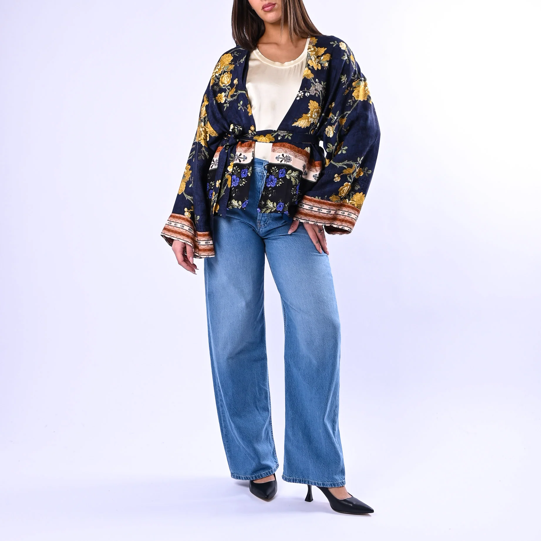 WU'SIDE - GIACCA/KIMONO CORTO MANICA LARGA ART.26277 - BLU/ORO/PANNA - Image 2