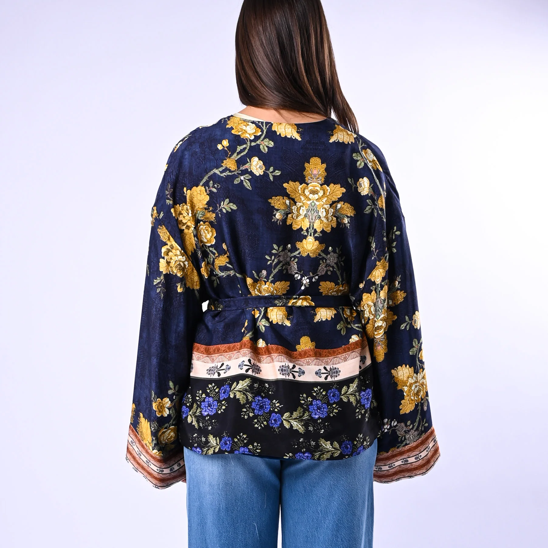 WU'SIDE - GIACCA/KIMONO CORTO MANICA LARGA ART.26277 - BLU/ORO/PANNA - Image 5