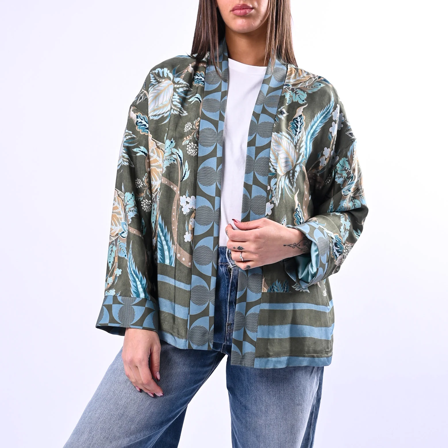 WU'SIDE - GIACCA/KIMONO FANTASIA FLOREALE ART.26251 - VERDE