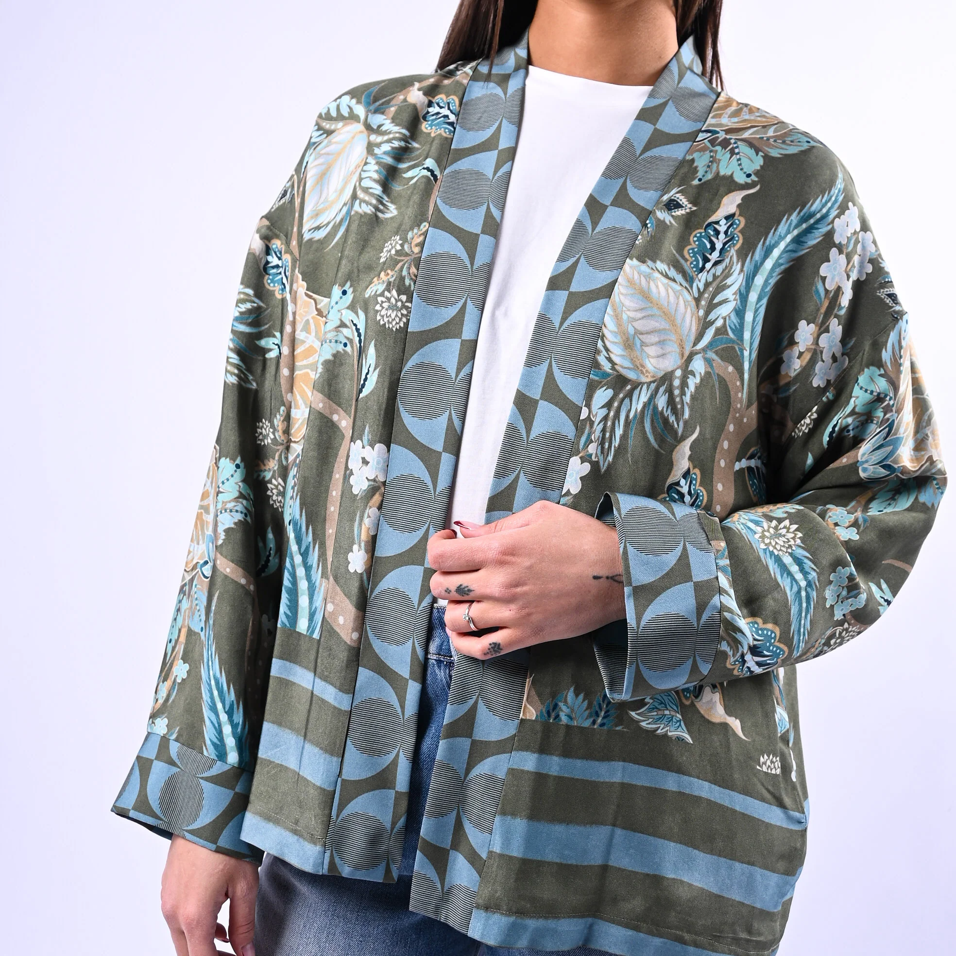 WU'SIDE - GIACCA/KIMONO FANTASIA FLOREALE ART.26251 - VERDE - Image 5