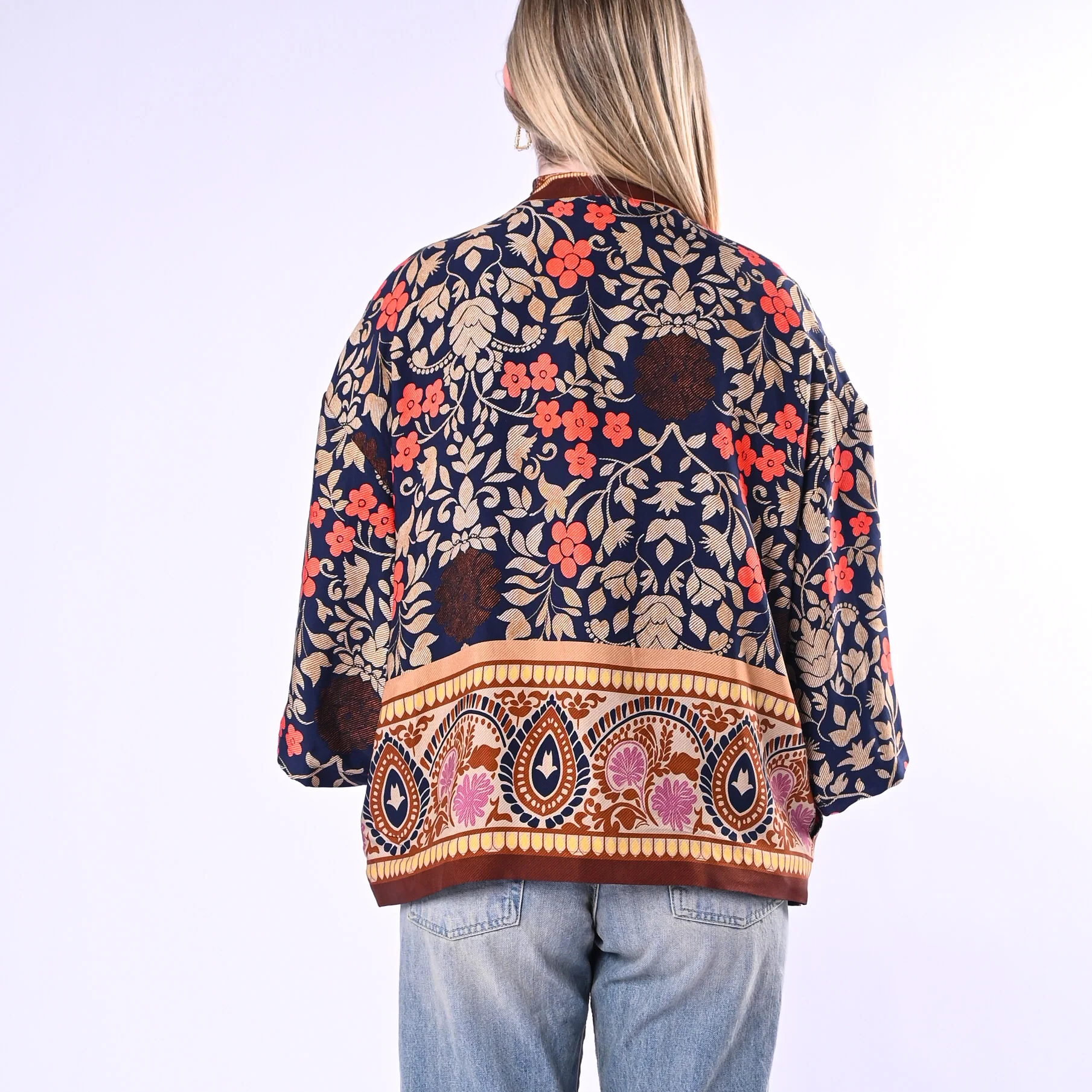 WU'SIDE - GIACCA/KIMONO FANTASIA FLOREALE ART.26278/B - BLU/ARANCIO/MORO - Image 4