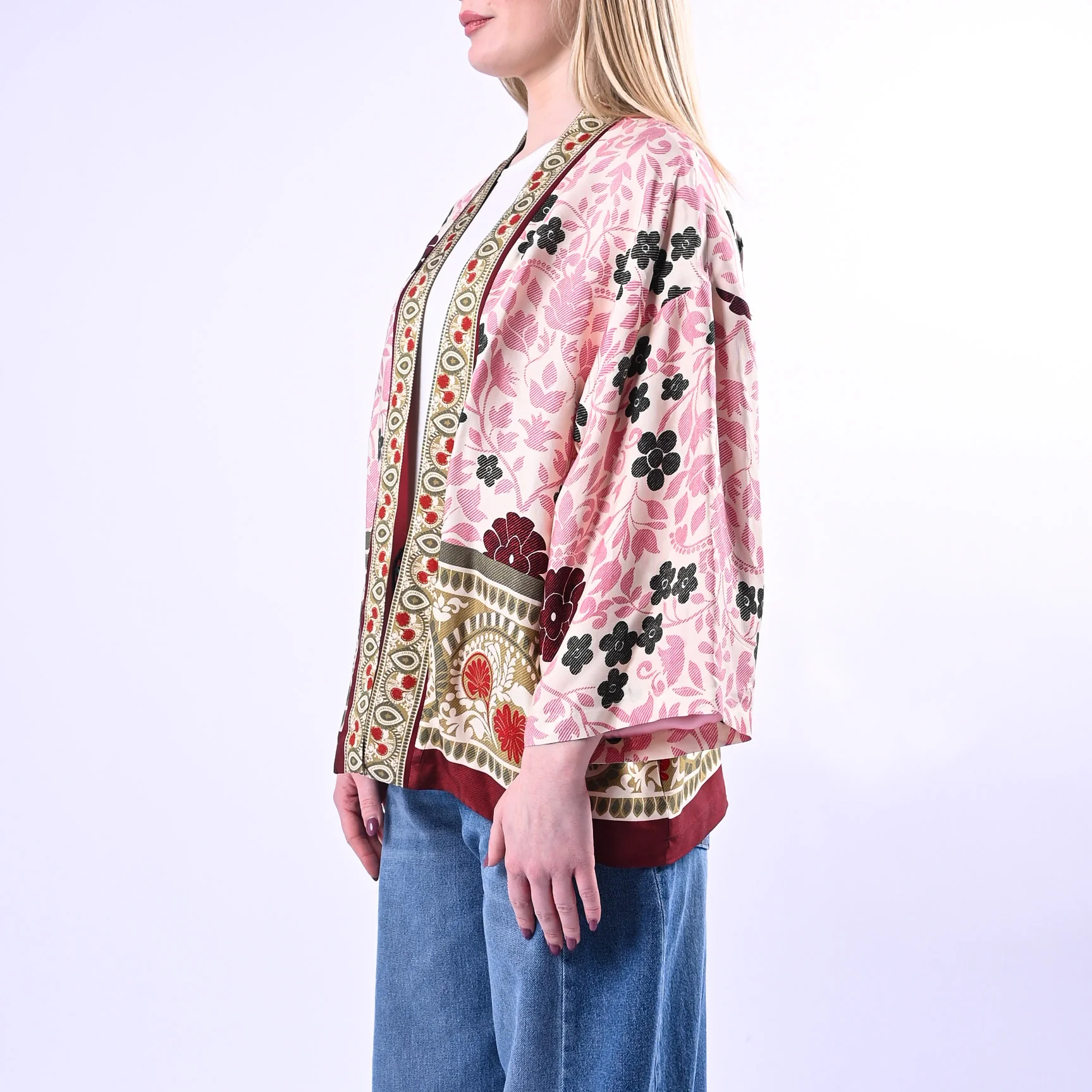 WU'SIDE - GIACCA/KIMONO FANTASIA FLOREALE ART.26278 - ROSA/VERDE/BORDEAUX - Image 3