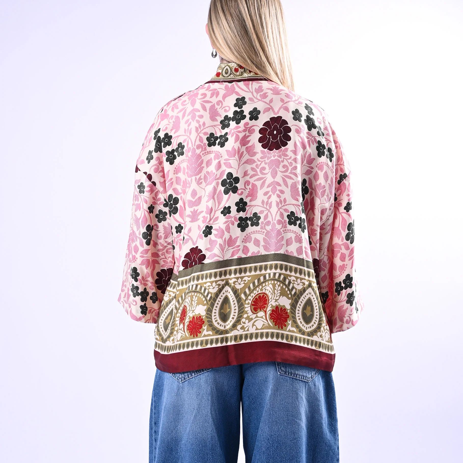 WU'SIDE - GIACCA/KIMONO FANTASIA FLOREALE ART.26278 - ROSA/VERDE/BORDEAUX - Image 4