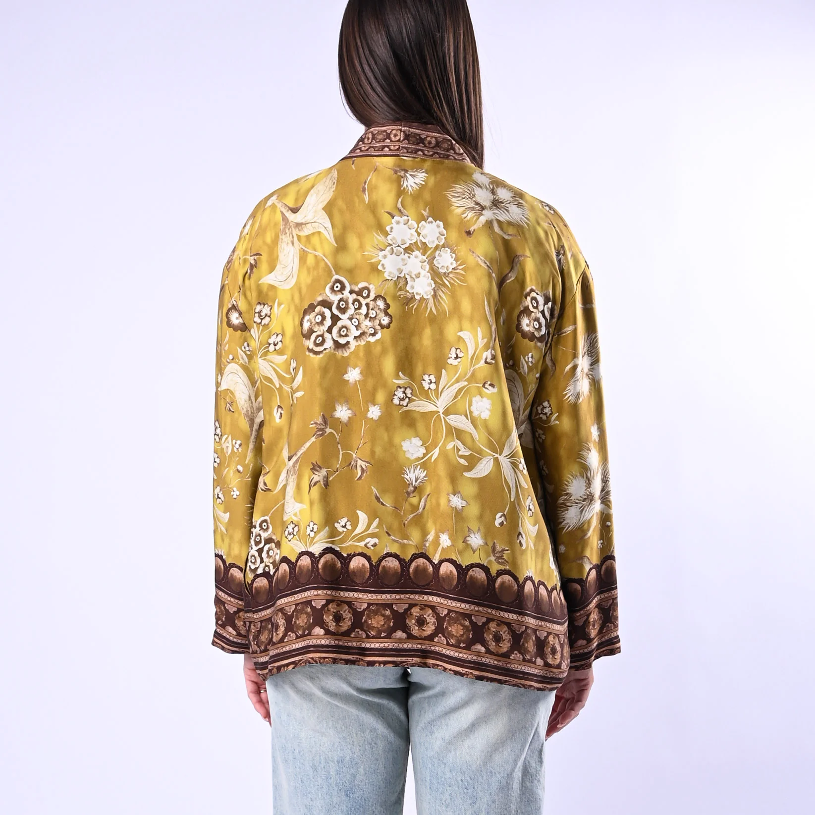 WU'SIDE - GIACCA/KIMONO FANTASIA FLOREALE ART.26296 - SENAPE/MORO - Image 4