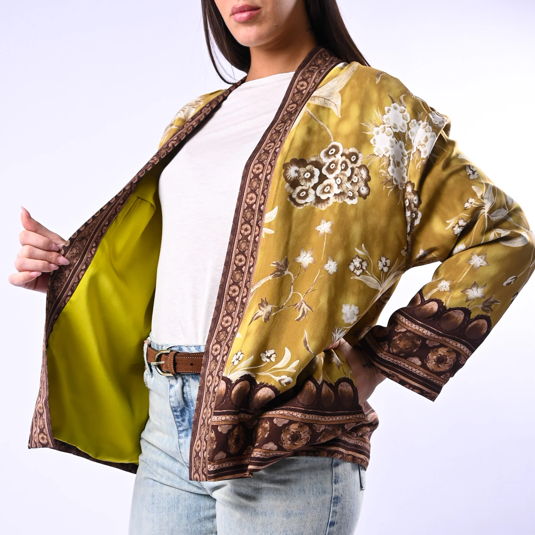 WU'SIDE - GIACCA/KIMONO FANTASIA FLOREALE ART.26296 - SENAPE/MORO - Image 5