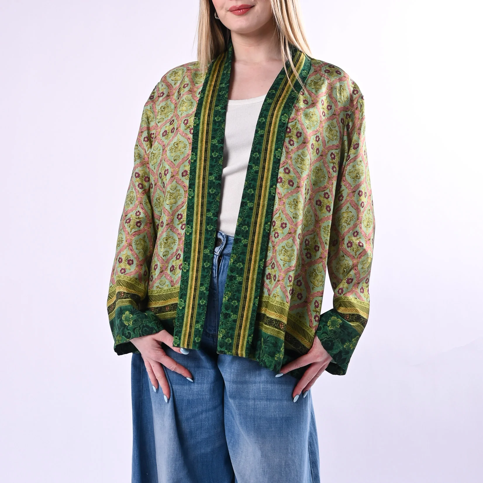 WU'SIDE - GIACCA/KIMONO FANTASIA FLOREALE ART.26552/V - VERDE