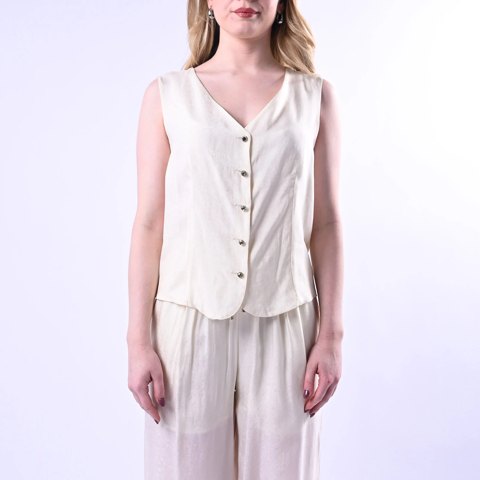 WU'SIDE - GILET FLUIDO CON BOTTONI GIOIELLO ART.26293 - AVORIO - Image 3