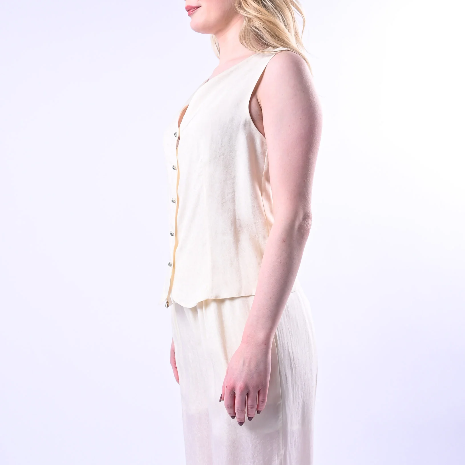 WU'SIDE - GILET FLUIDO CON BOTTONI GIOIELLO ART.26293 - AVORIO - Image 4
