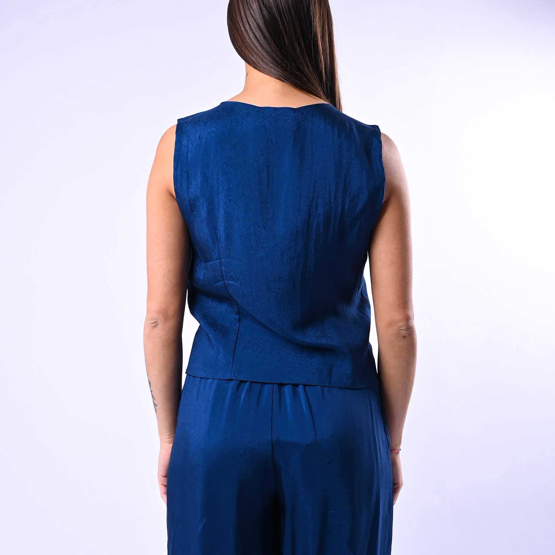 WU'SIDE - GILET FLUIDO CON BOTTONI GIOIELLO ART.26293 - BLU - Image 5