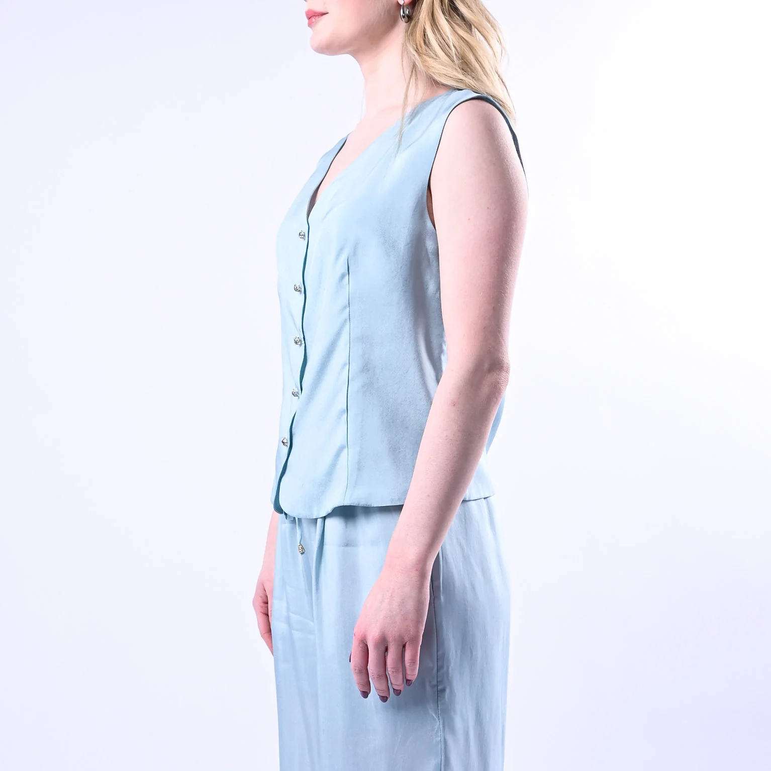 WU'SIDE - GILET FLUIDO CON BOTTONI GIOIELLO ART.26293 - CIELO - Image 4
