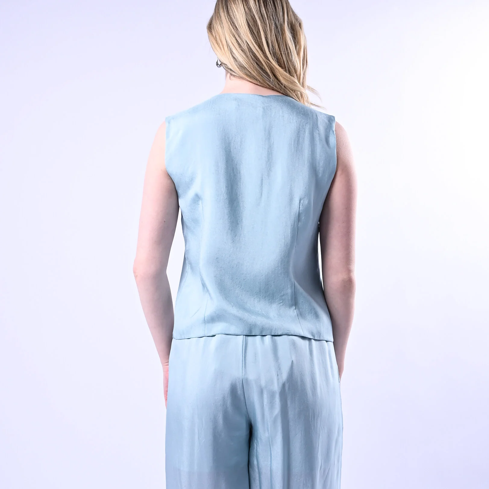 WU'SIDE - GILET FLUIDO CON BOTTONI GIOIELLO ART.26293 - CIELO - Image 5