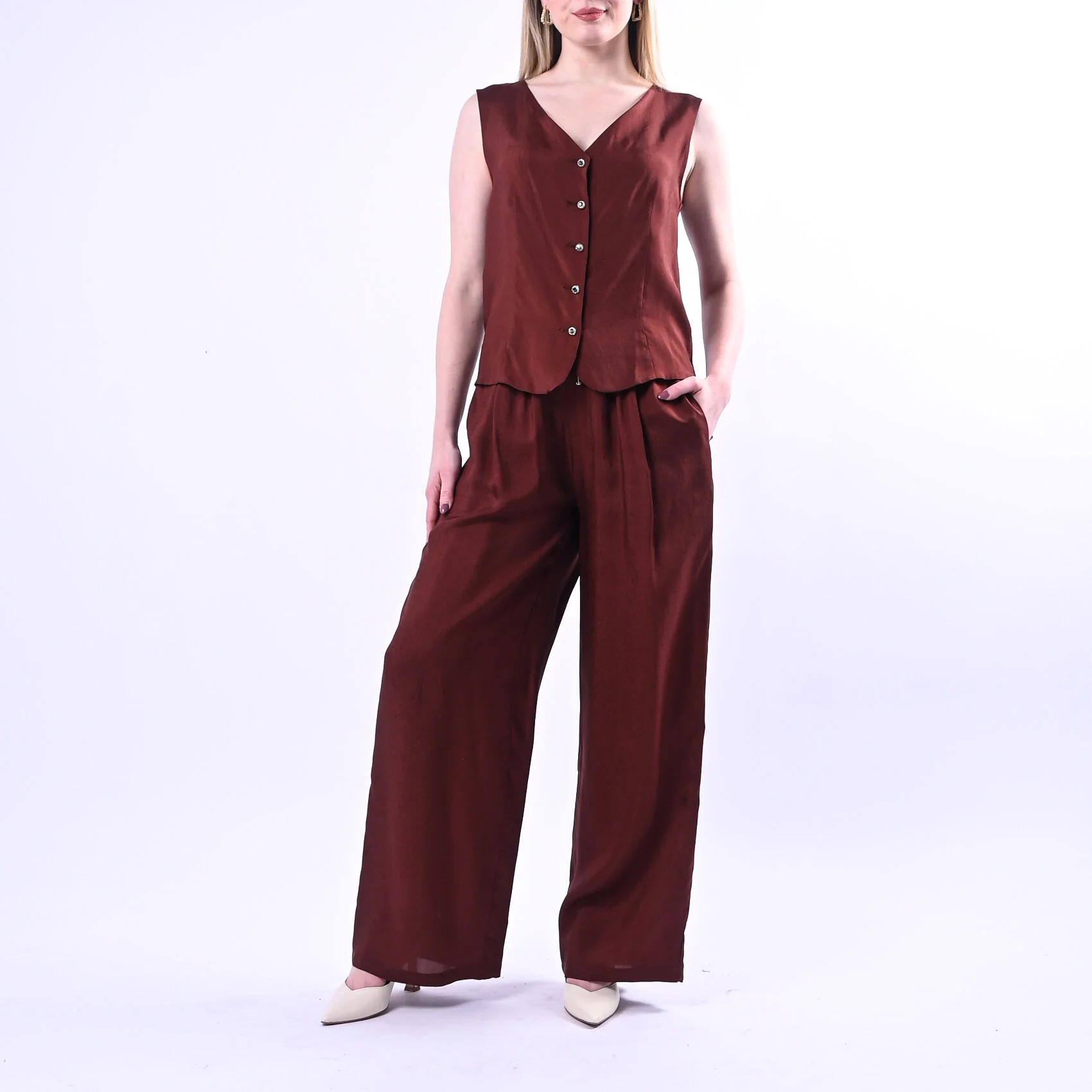 WU'SIDE - GILET FLUIDO CON BOTTONI GIOIELLO ART.26293 - MORO