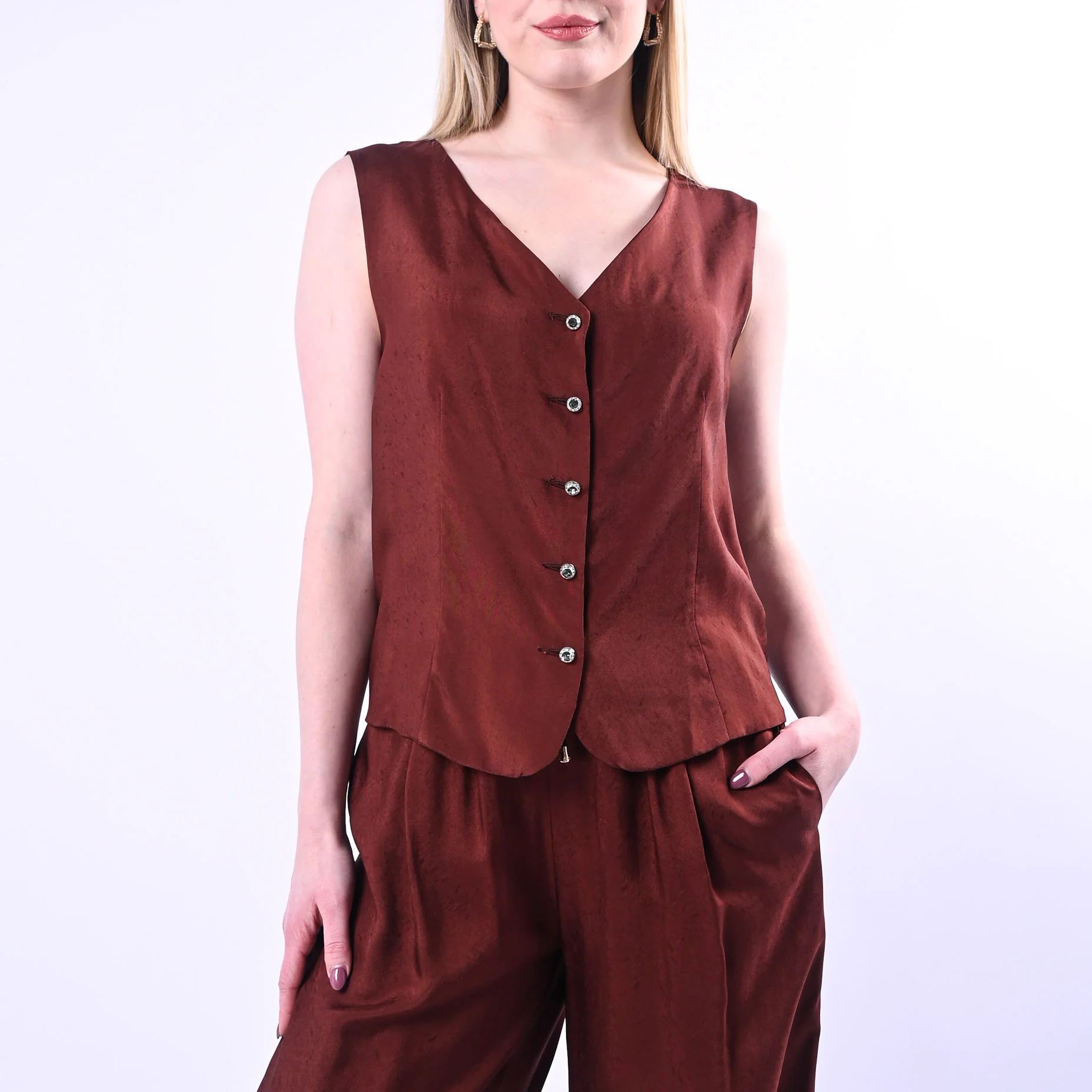 WU'SIDE - GILET FLUIDO CON BOTTONI GIOIELLO ART.26293 - MORO - Image 2