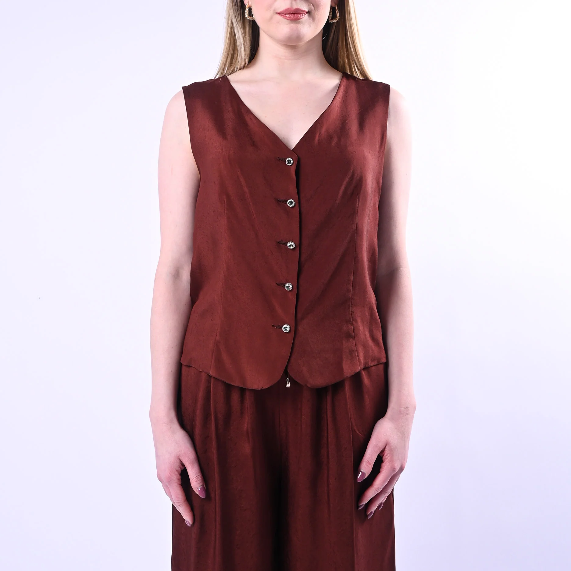 WU'SIDE - GILET FLUIDO CON BOTTONI GIOIELLO ART.26293 - MORO - Image 3