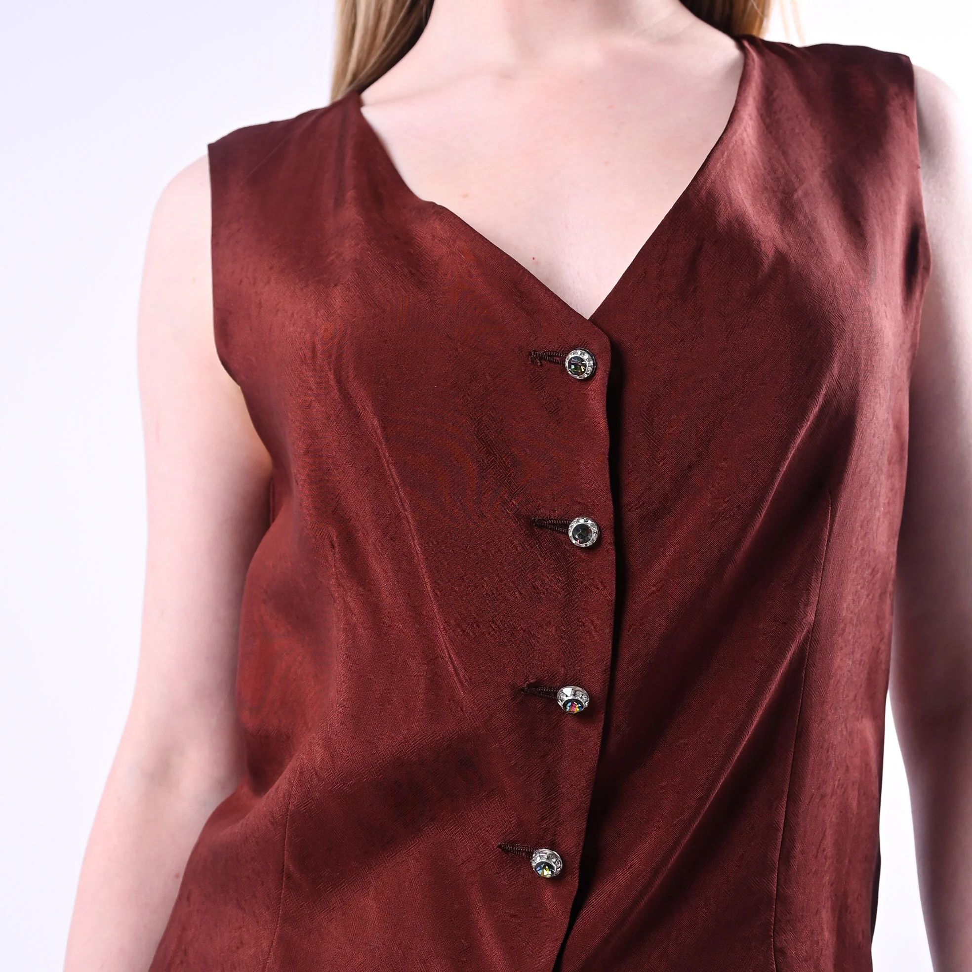 WU'SIDE - GILET FLUIDO CON BOTTONI GIOIELLO ART.26293 - MORO - Image 6