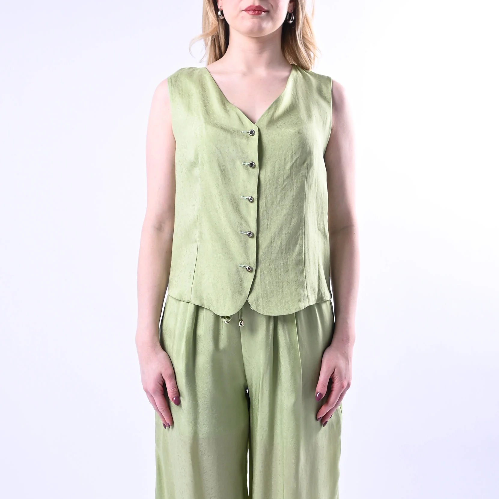 WU'SIDE - GILET FLUIDO CON BOTTONI GIOIELLO ART.26293 - SALVIA - Image 3