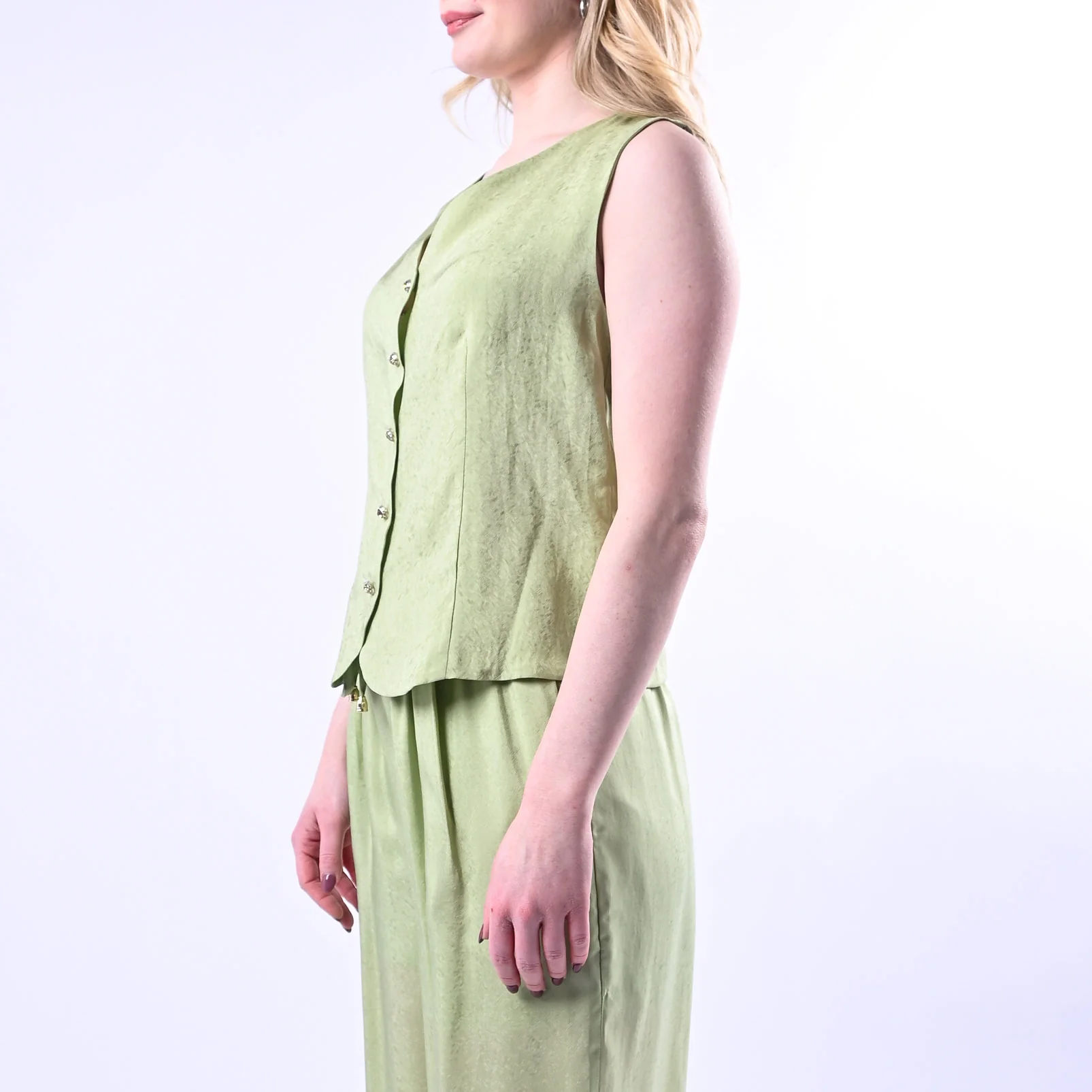 WU'SIDE - GILET FLUIDO CON BOTTONI GIOIELLO ART.26293 - SALVIA - Image 4