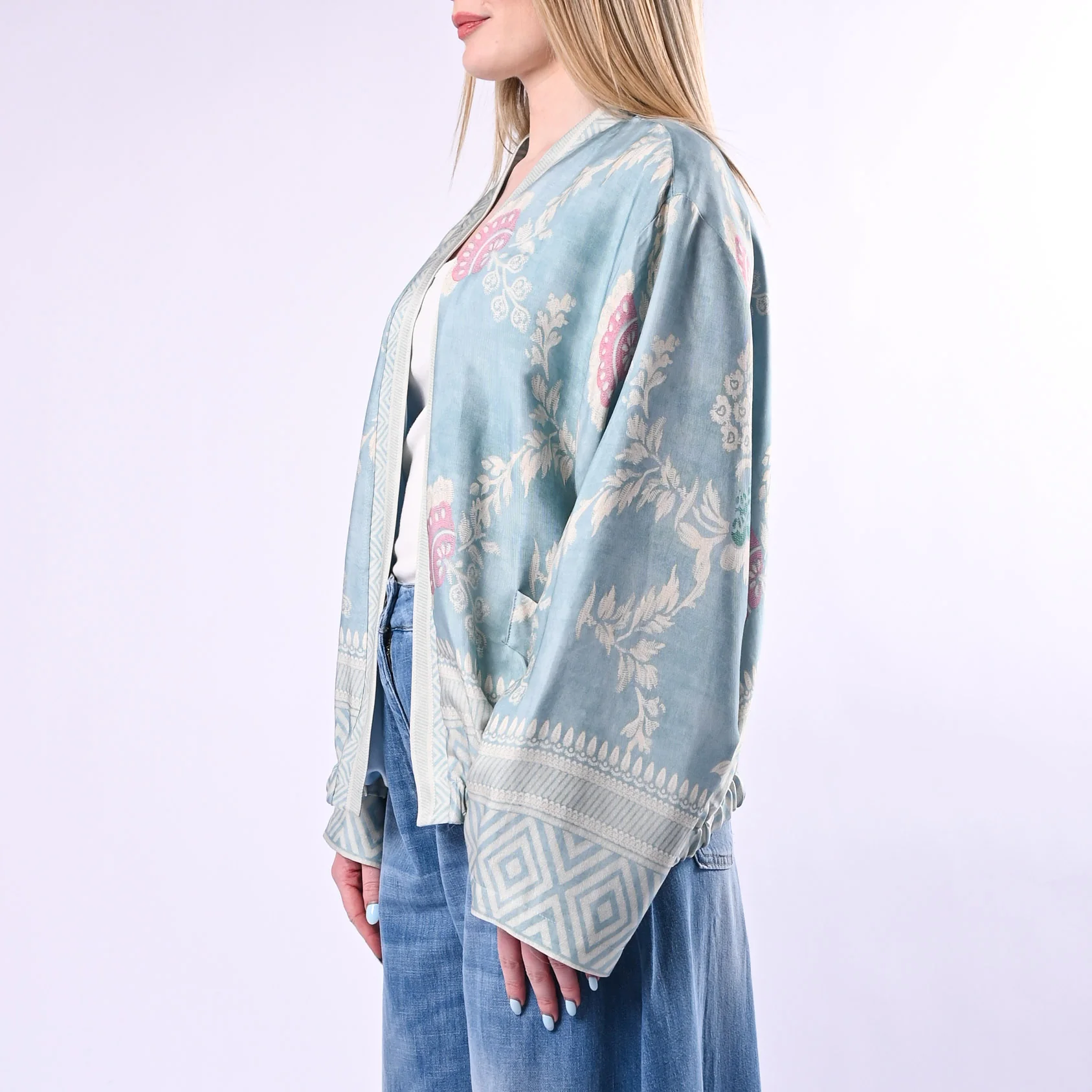 WU'SIDE - KIMONO/BOMBER FANTASIA FLOREALE ART.26285/A - AZZURRO - Image 3