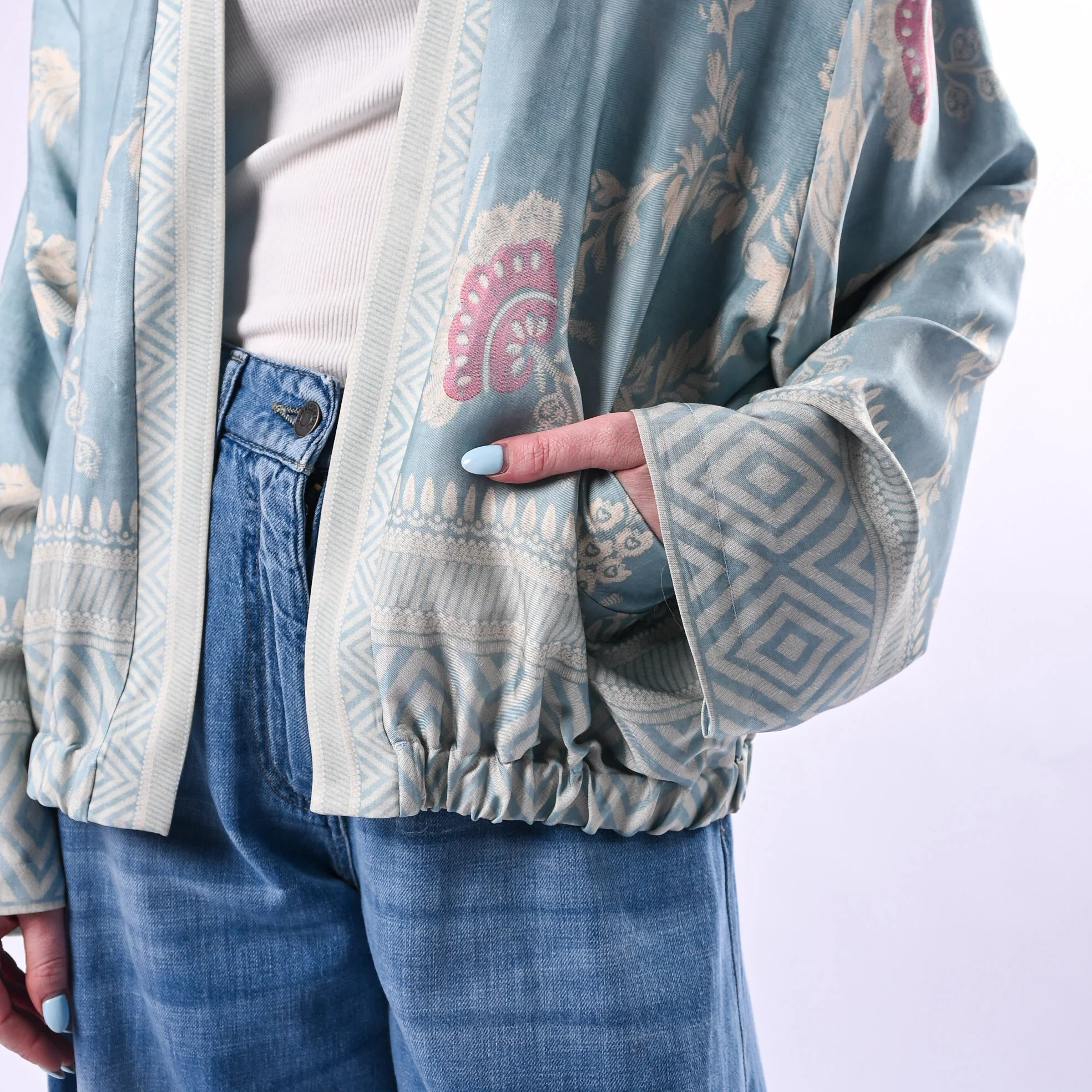WU'SIDE - KIMONO/BOMBER FANTASIA FLOREALE ART.26285/A - AZZURRO - Image 5