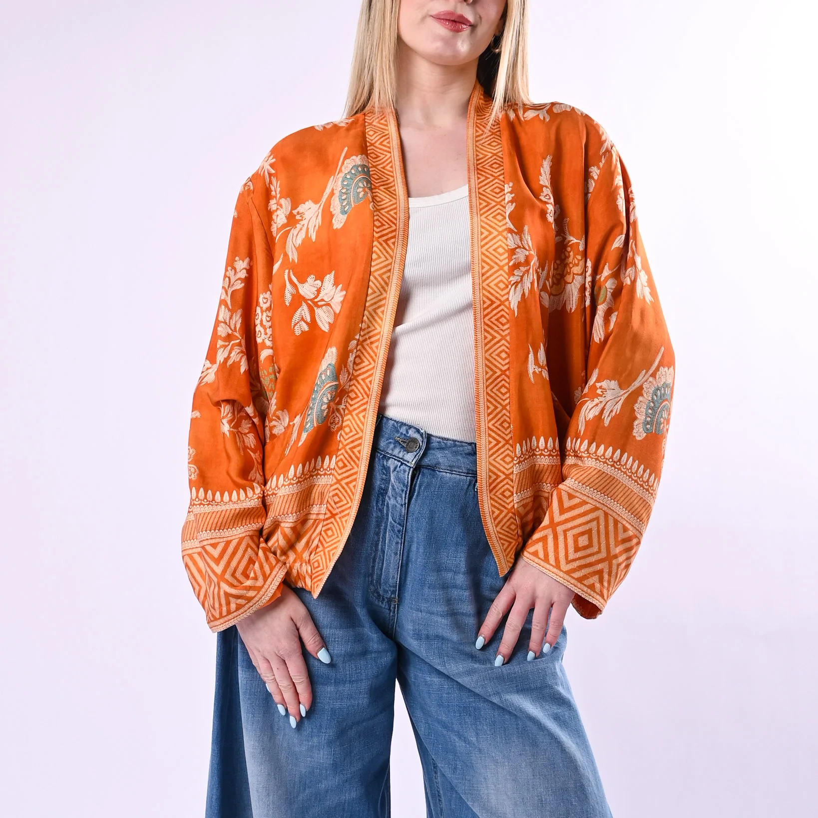 WU'SIDE - KIMONO/BOMBER FANTASIA FLOREALE ART.26285/AR - ARANCIO