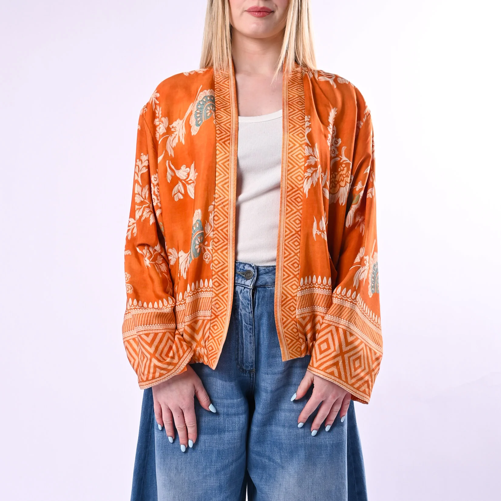 WU'SIDE - KIMONO/BOMBER FANTASIA FLOREALE ART.26285/AR - ARANCIO - Image 2