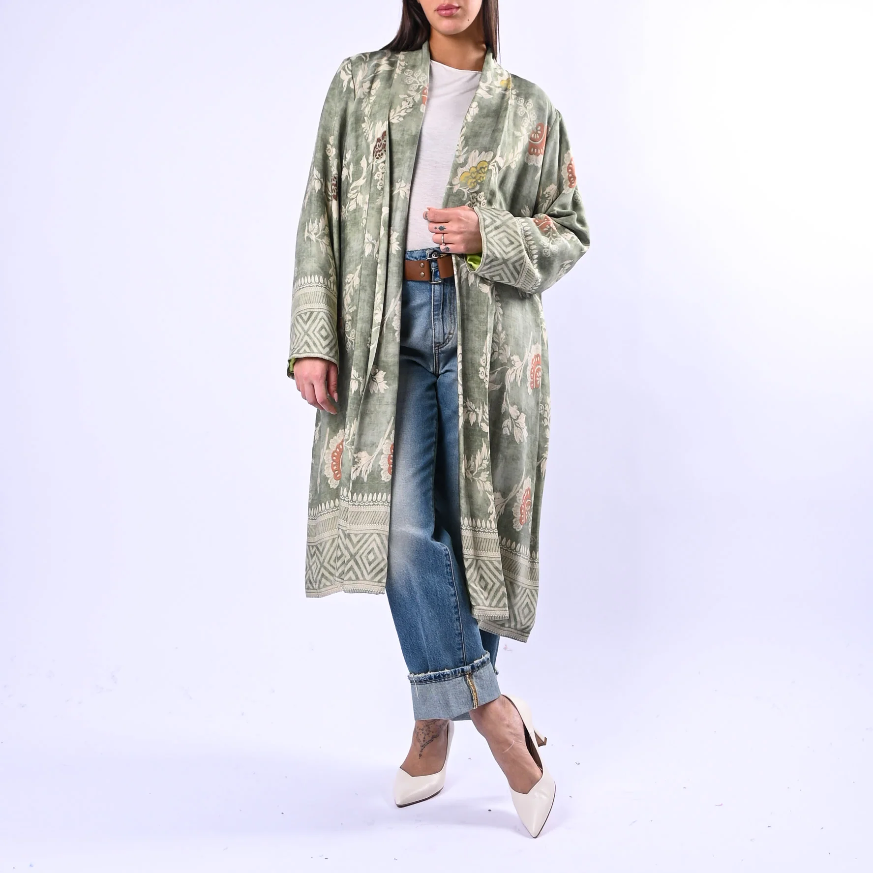 WU'SIDE - KIMONO MEDIO FANTASIA FLOREALE ART.25288N - VERDE/BEIGE