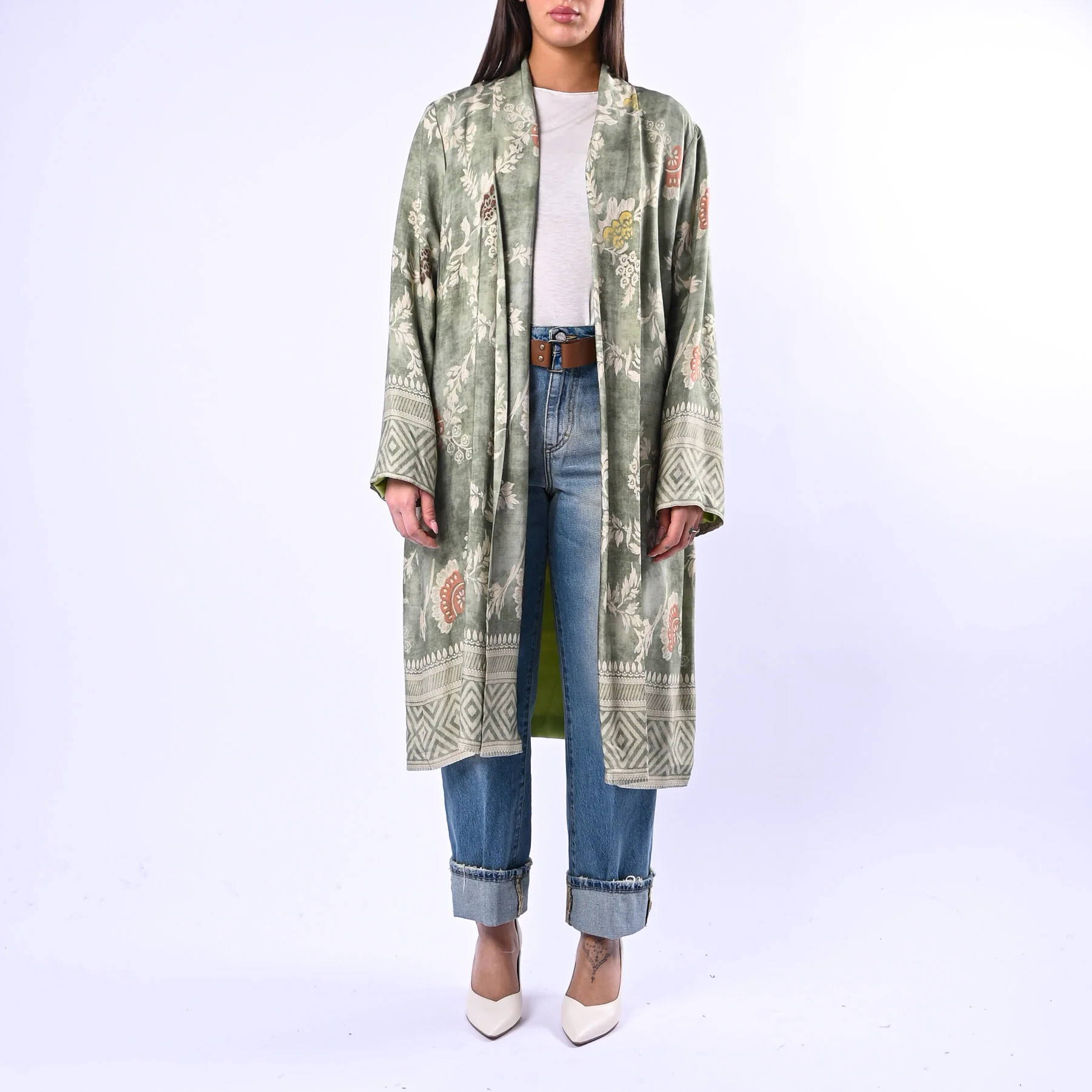 WU'SIDE - KIMONO MEDIO FANTASIA FLOREALE ART.25288N - VERDE/BEIGE - Image 2