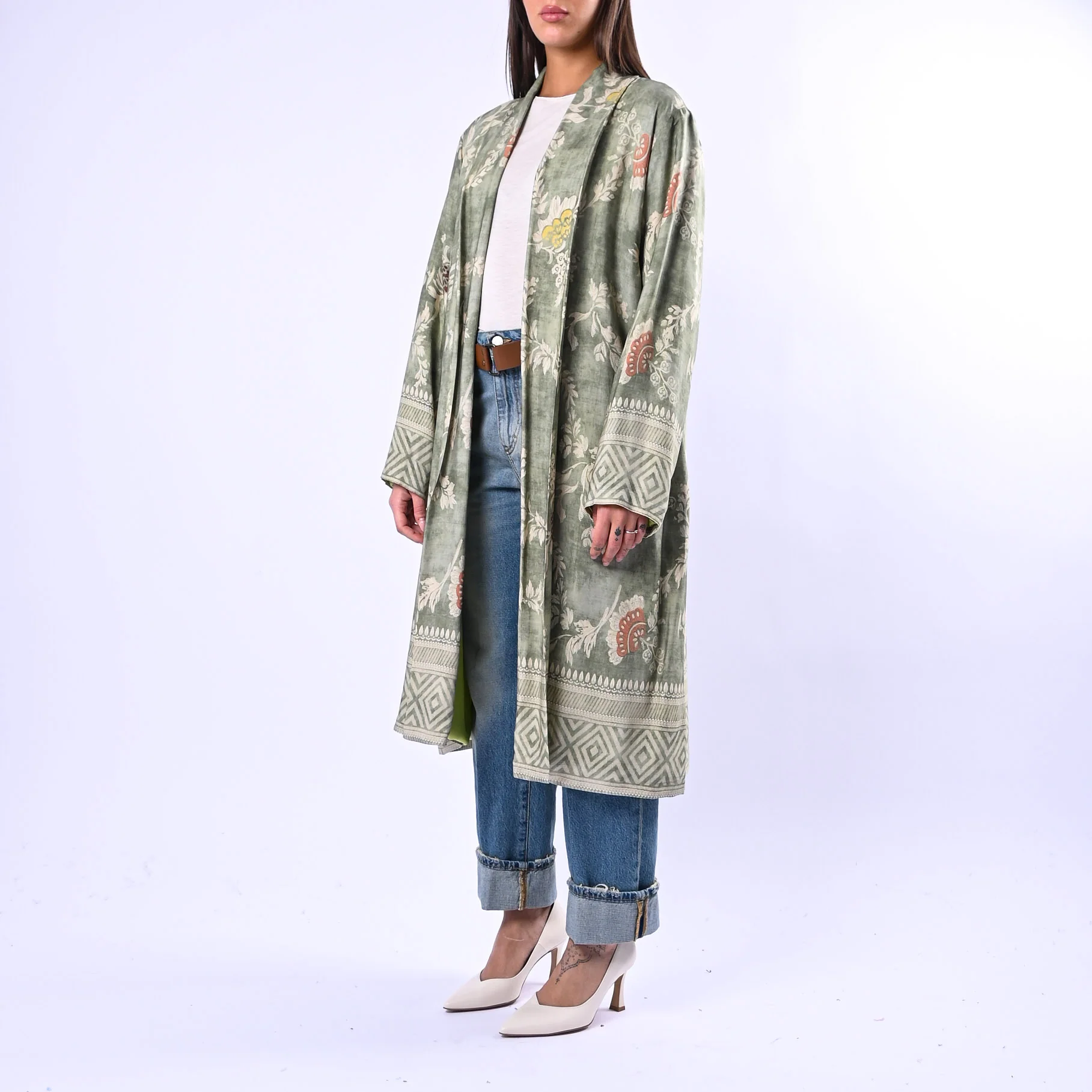 WU'SIDE - KIMONO MEDIO FANTASIA FLOREALE ART.25288N - VERDE/BEIGE - Image 3