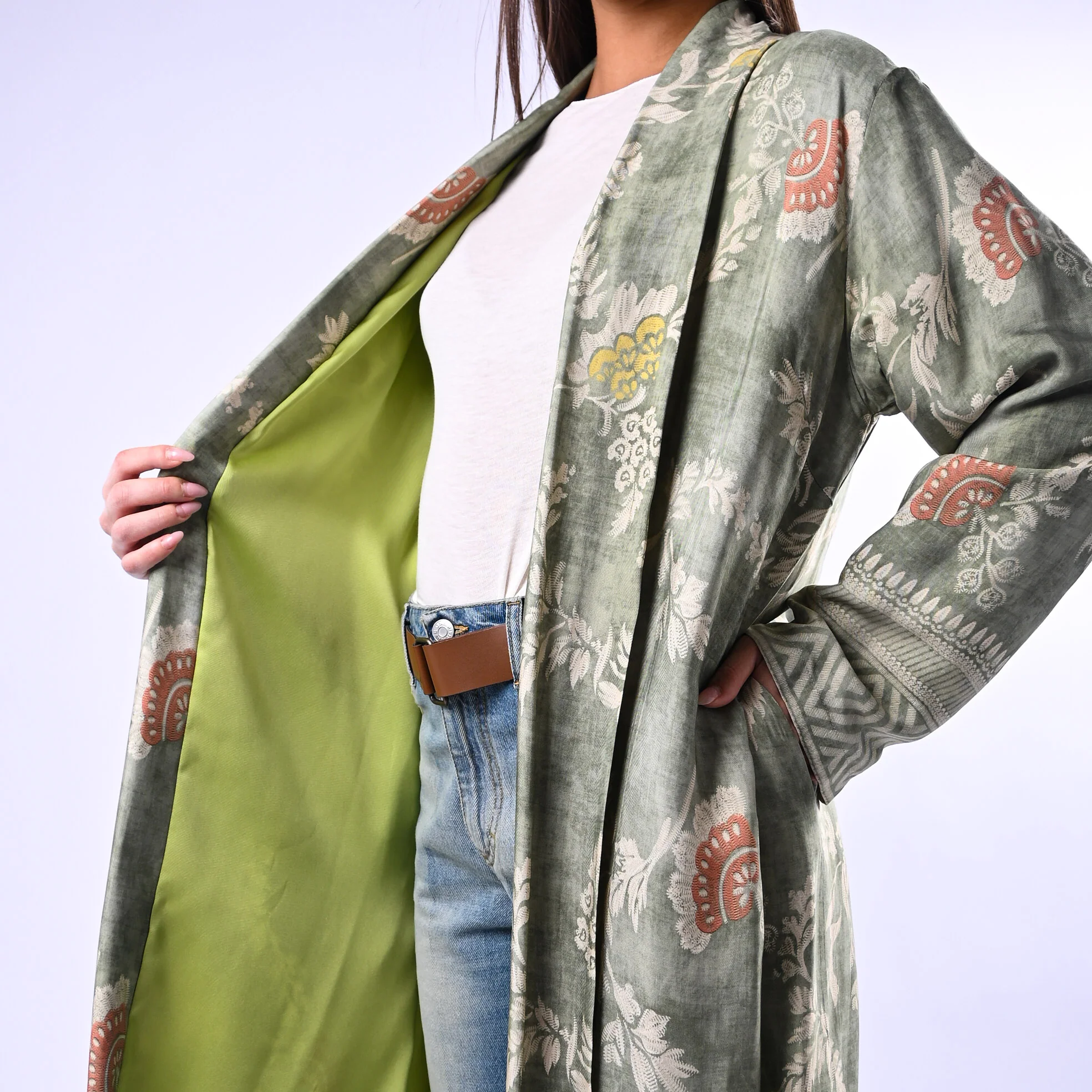 WU'SIDE - KIMONO MEDIO FANTASIA FLOREALE ART.25288N - VERDE/BEIGE - Image 5