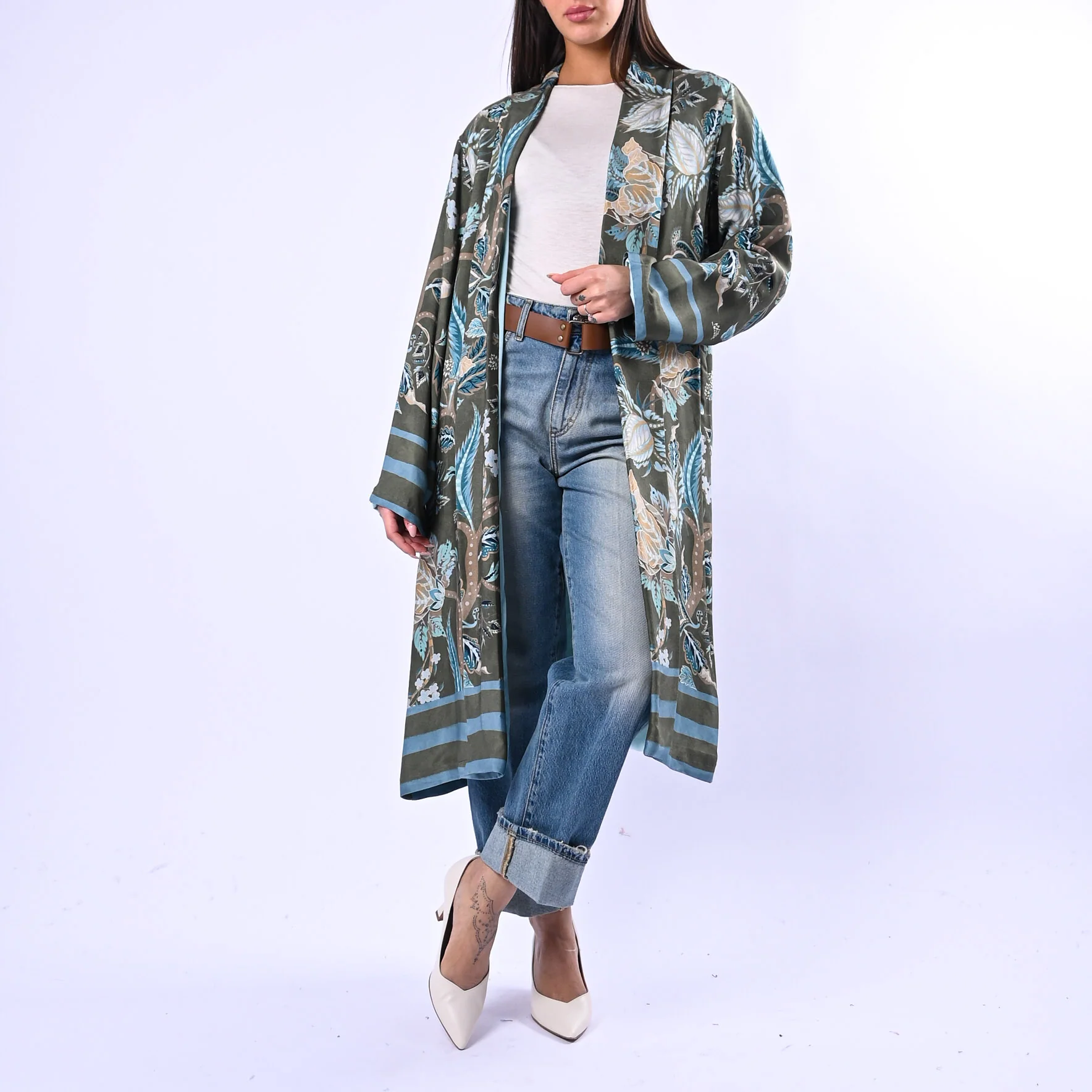WU'SIDE - KIMONO MEDIO FANTASIA FLOREALE ART.25288N - VERDE/TURCHESE