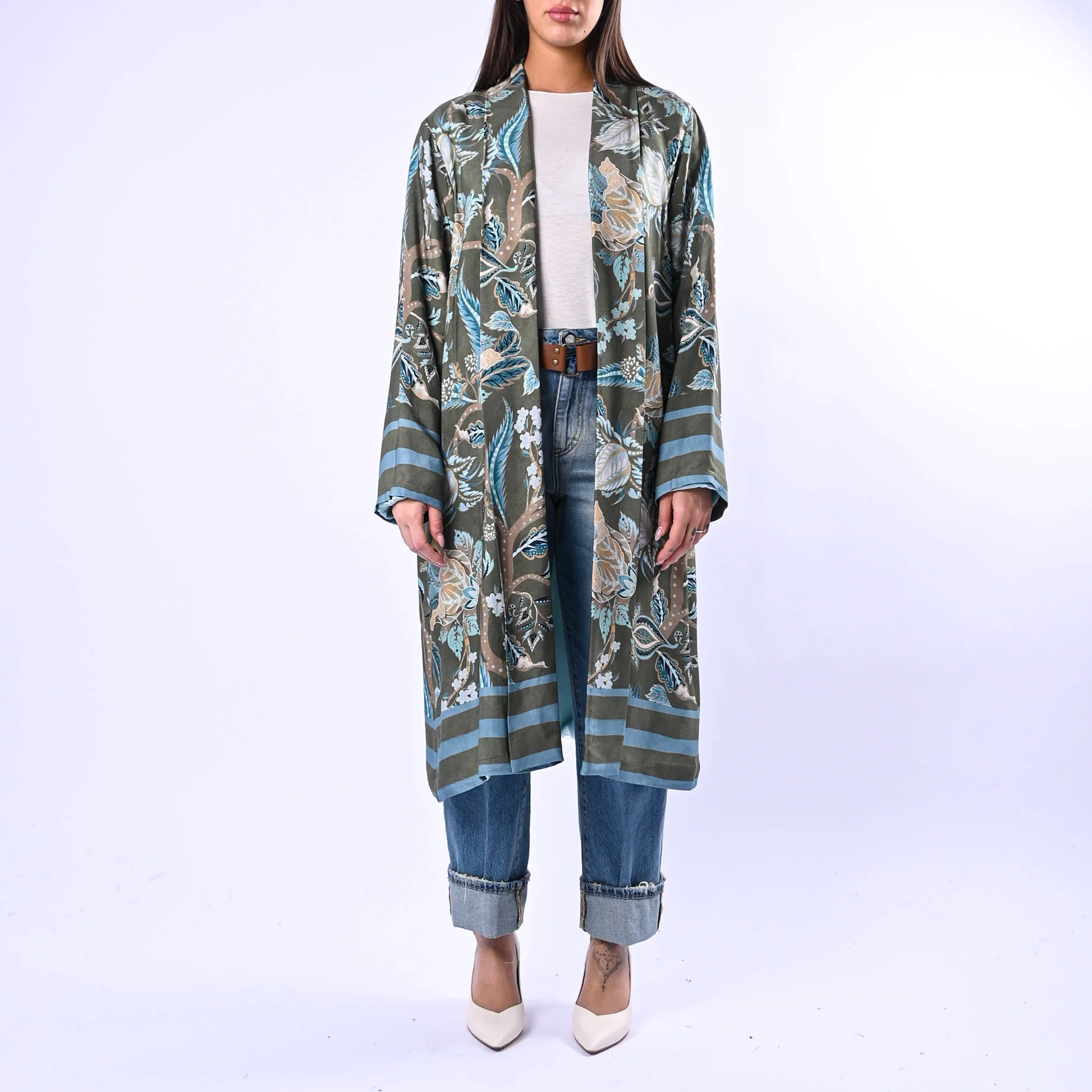 WU'SIDE - KIMONO MEDIO FANTASIA FLOREALE ART.25288N - VERDE/TURCHESE - Image 2