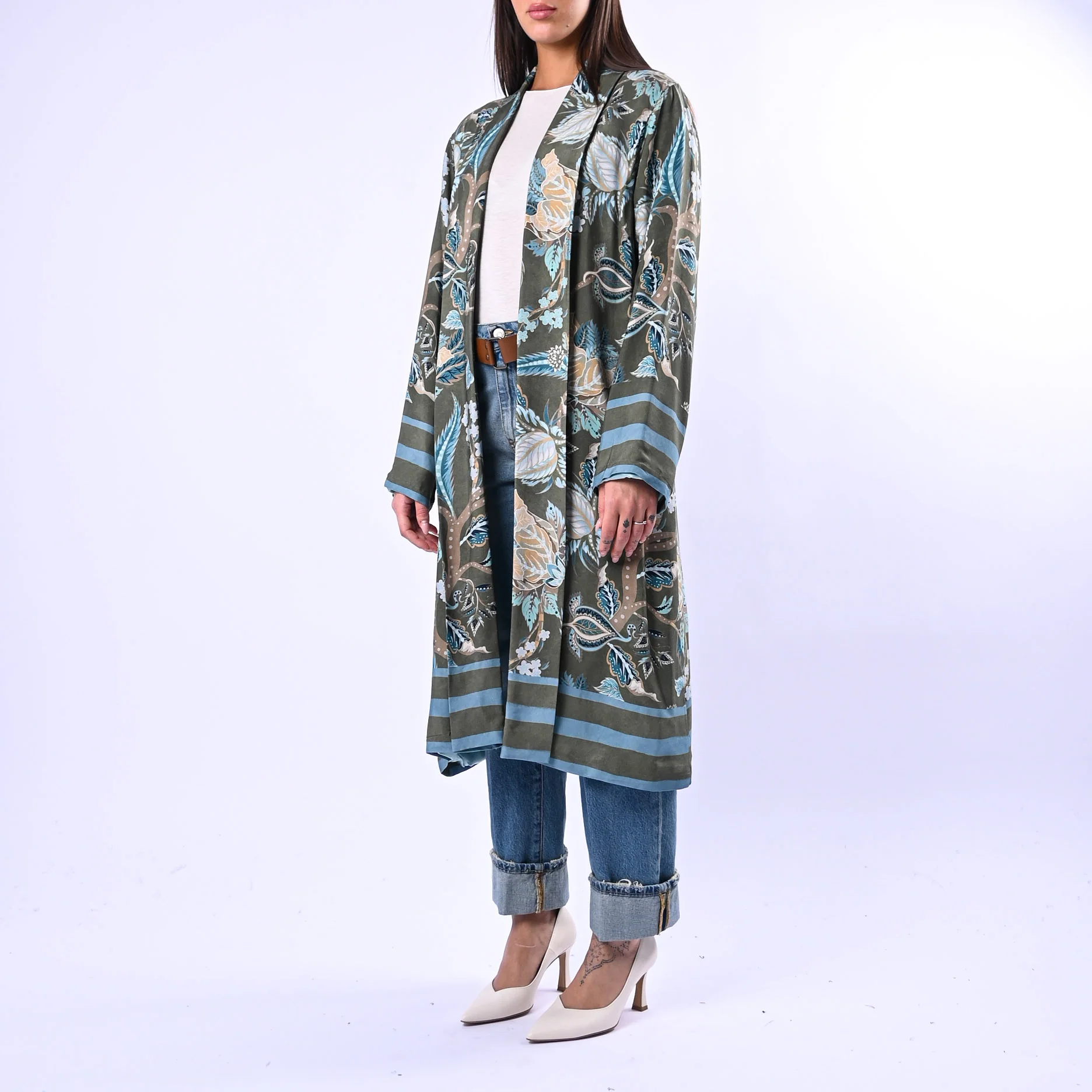 WU'SIDE - KIMONO MEDIO FANTASIA FLOREALE ART.25288N - VERDE/TURCHESE - Image 3