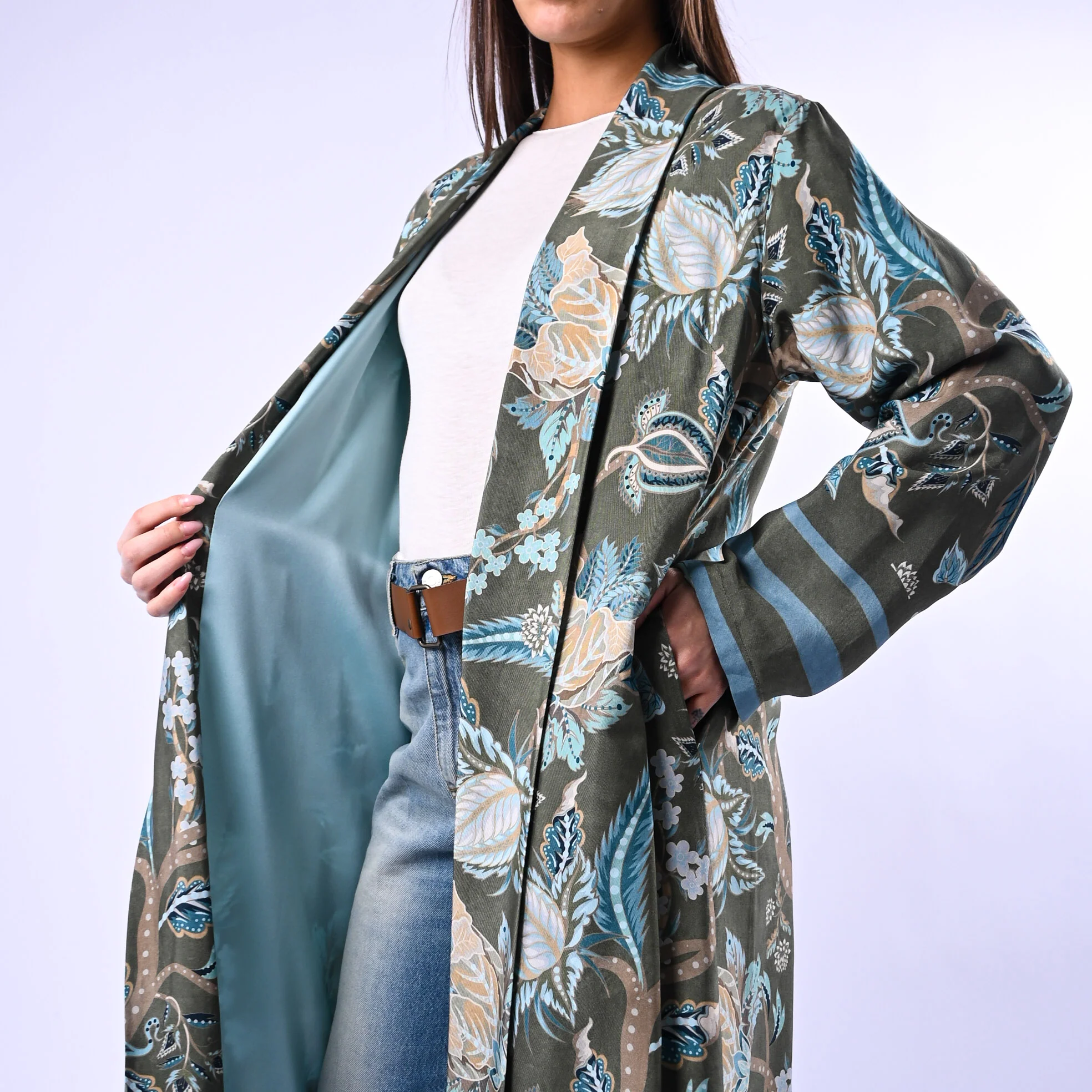 WU'SIDE - KIMONO MEDIO FANTASIA FLOREALE ART.25288N - VERDE/TURCHESE - Image 5