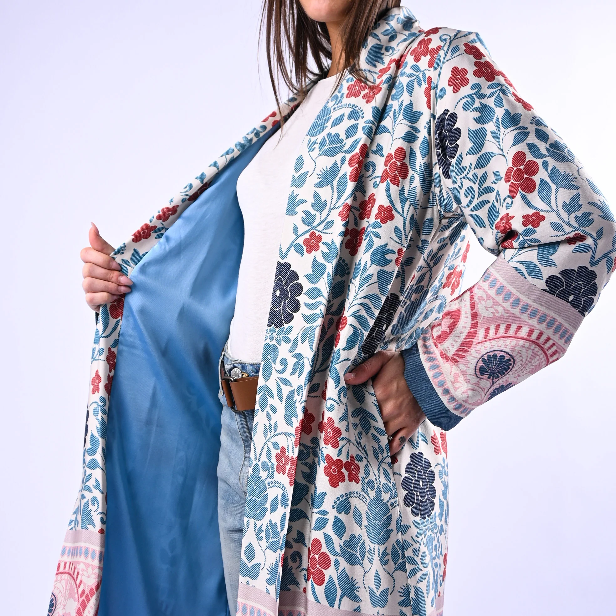 WU'SIDE - KIMONO MEDIO FANTASIA FLOREALE ART.26268 - AZZURRO/PANNA/ROSA - Image 5