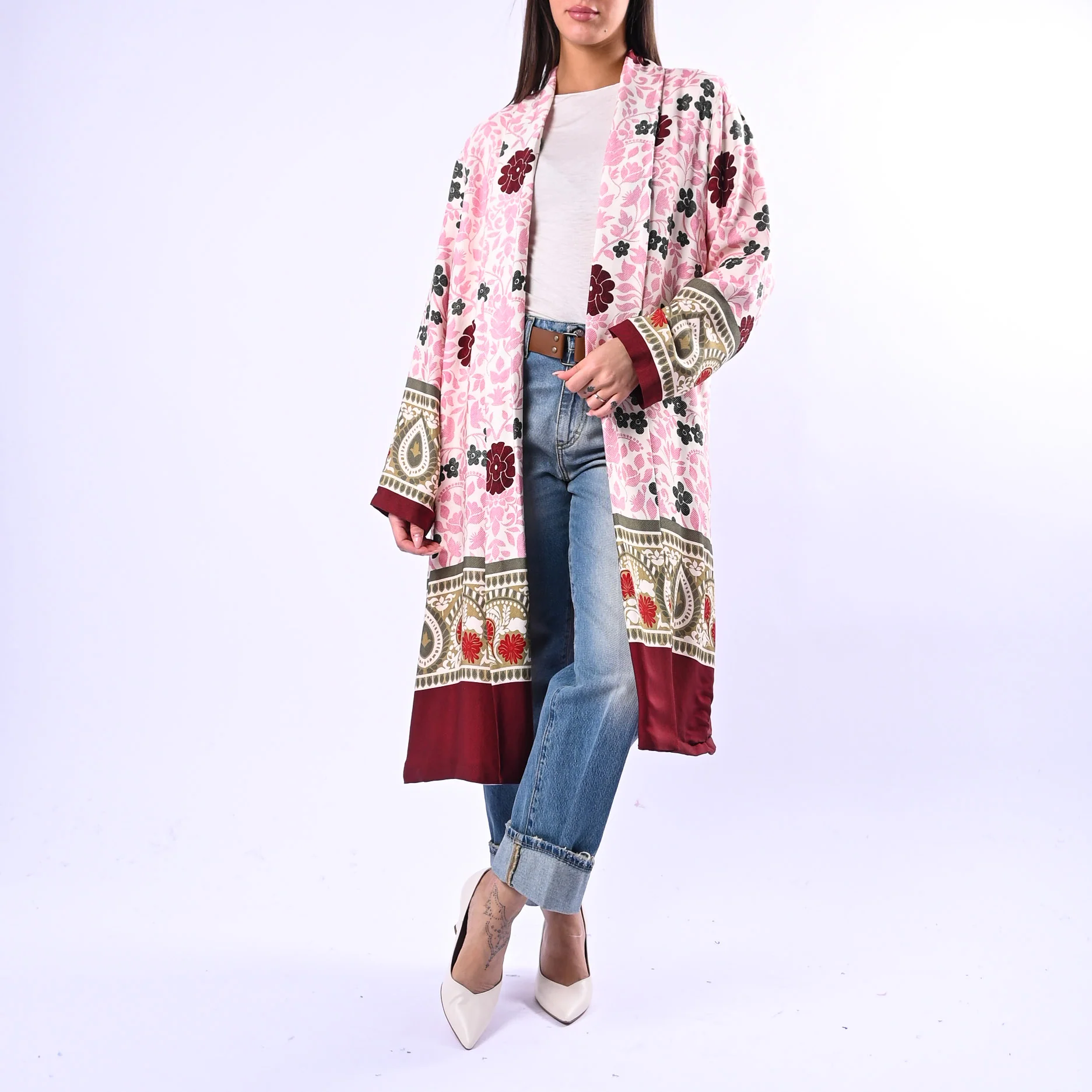 WU'SIDE - KIMONO MEDIO FANTASIA FLOREALE ART.26268 - ROSA/VERDE/BORDEAUX