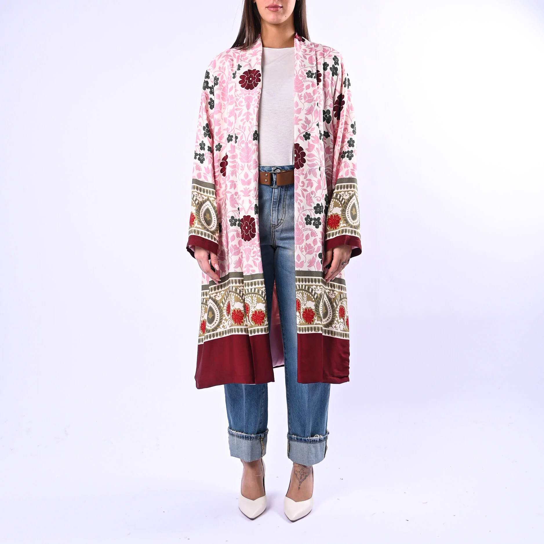 WU'SIDE - KIMONO MEDIO FANTASIA FLOREALE ART.26268 - ROSA/VERDE/BORDEAUX - Image 2