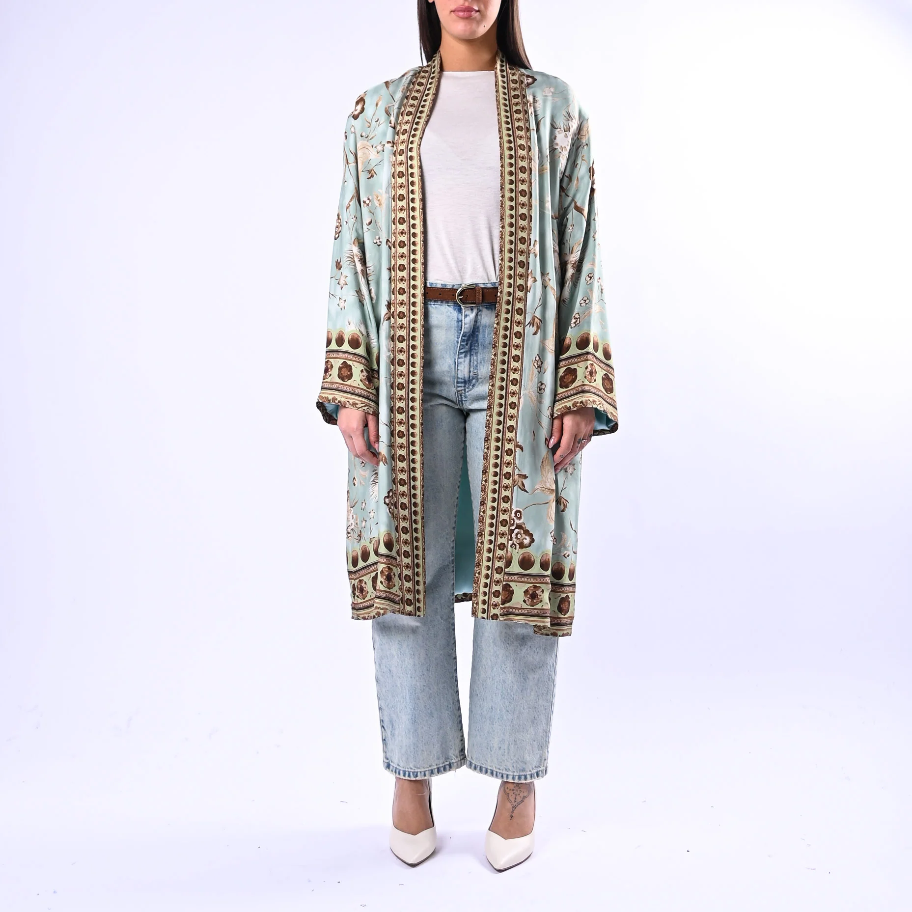 WU'SIDE - KIMONO MEDIO FANTASIA FLOREALE ART.26298 - MENTA/BEIGE - Image 2
