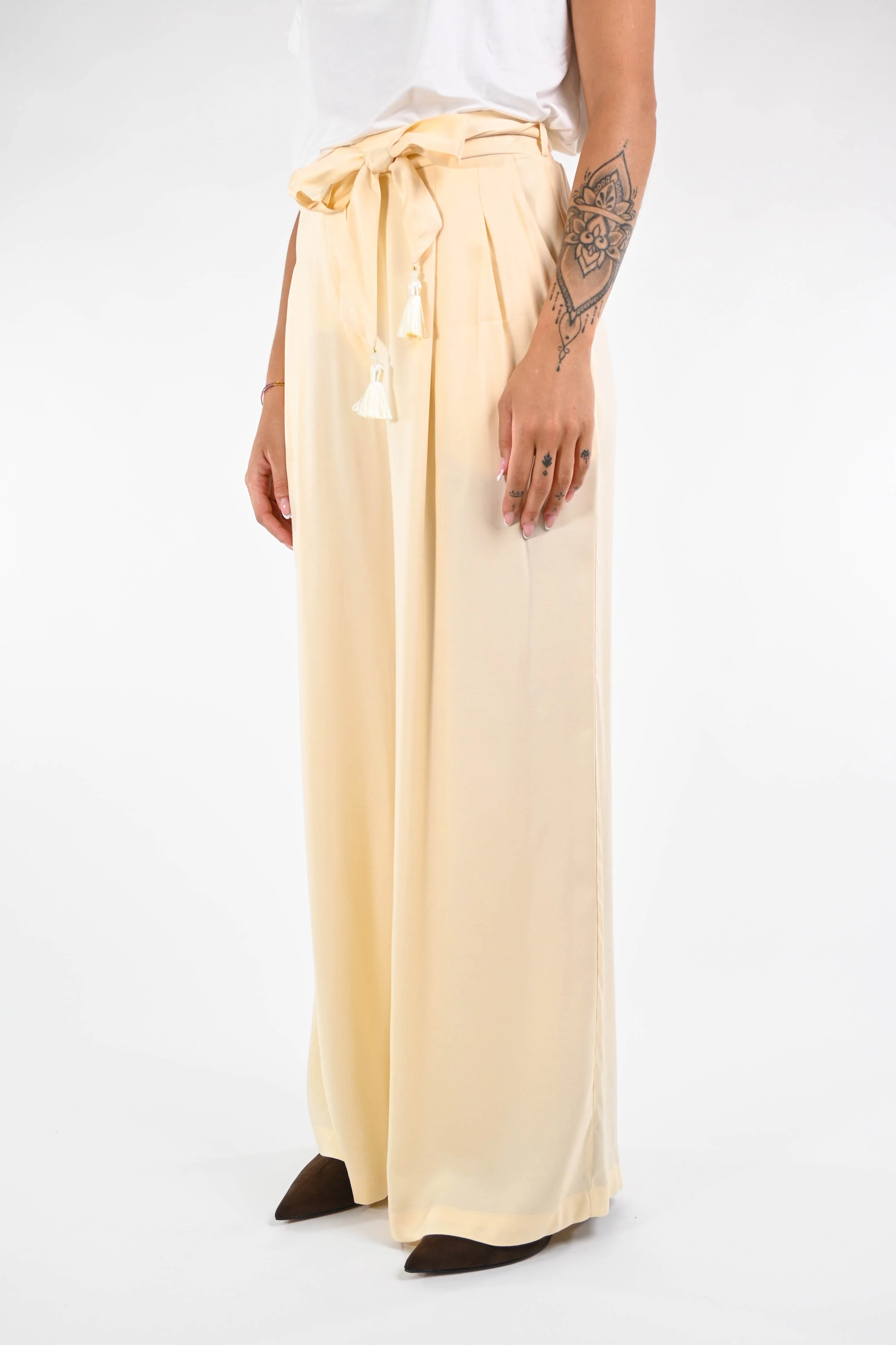 WU'SIDE - PANTALONE PALAZZO FLUIDO ART.25692 - BURRO - Image 3