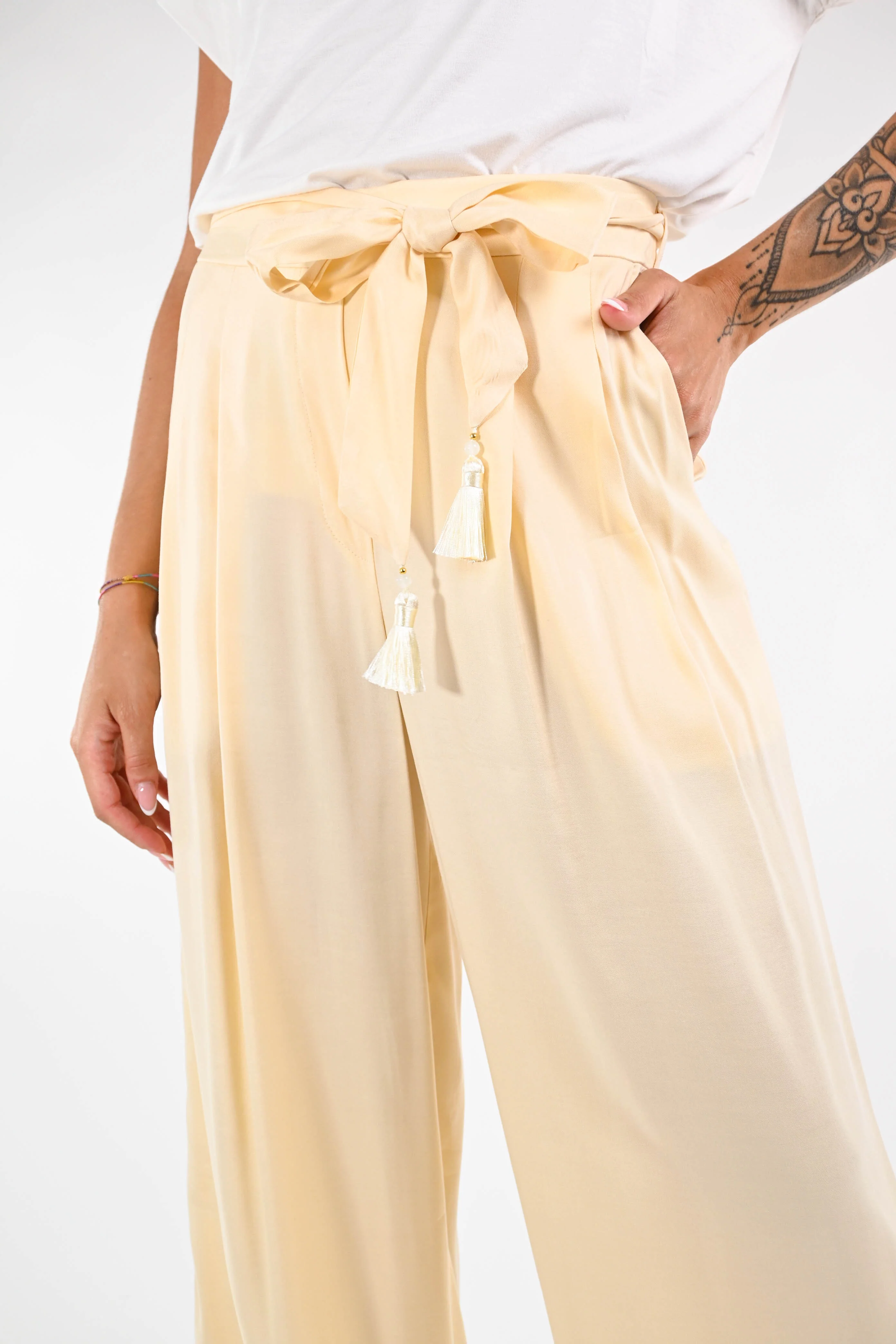 WU'SIDE - PANTALONE PALAZZO FLUIDO ART.25692 - BURRO - Image 5