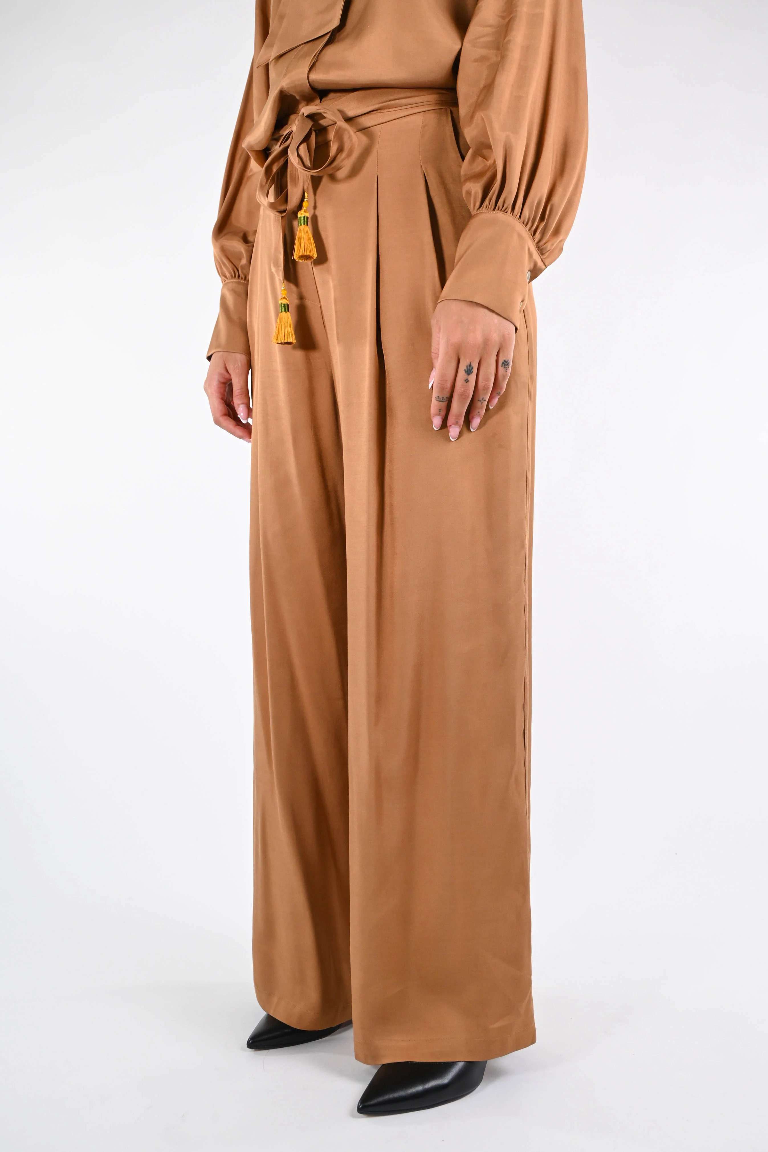 WU'SIDE - PANTALONE PALAZZO FLUIDO ART.25692 - CAMMELLO - Image 3