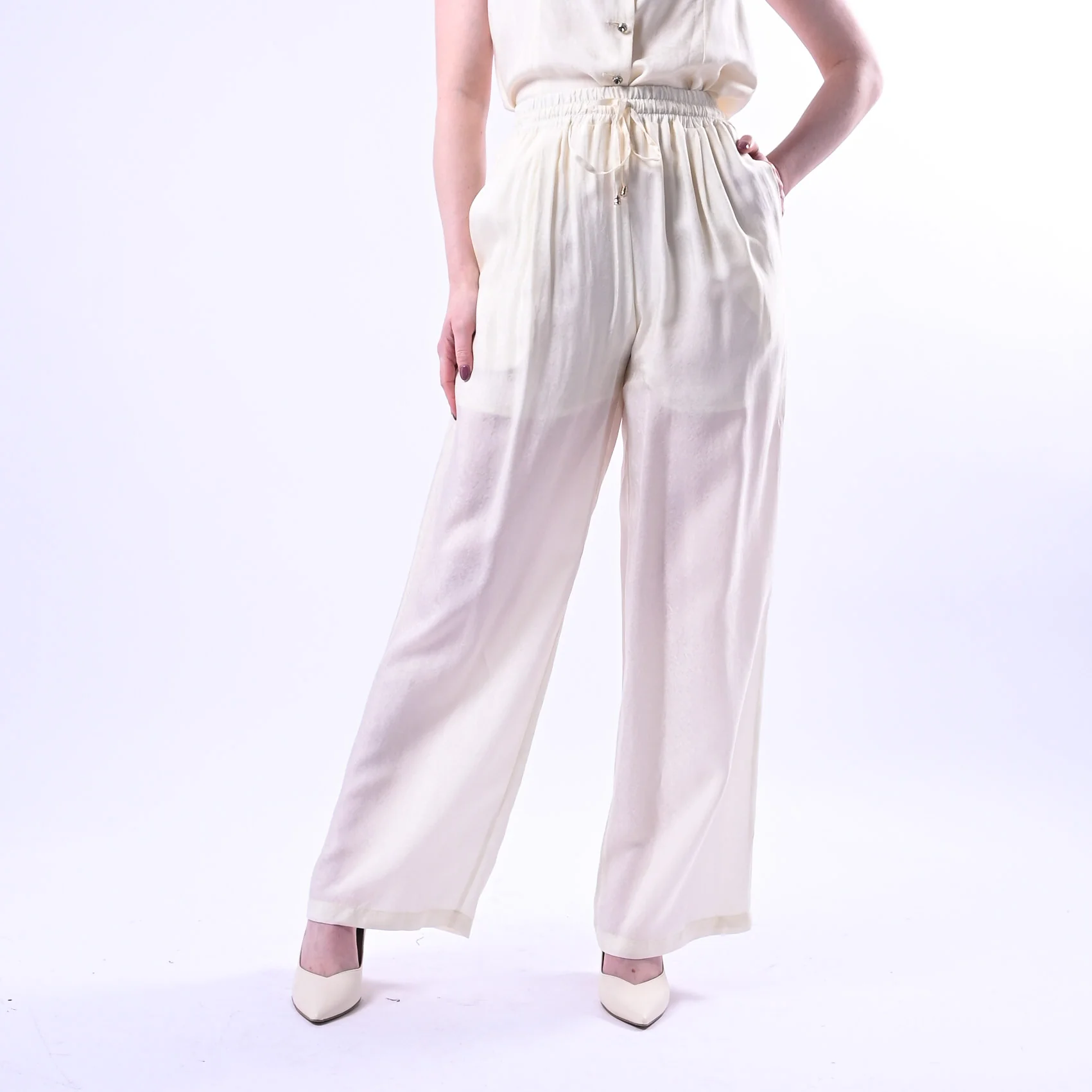 WU'SIDE - PANTALONE PALAZZO FLUIDO CON COULISSE ART.26289 - AVORIO