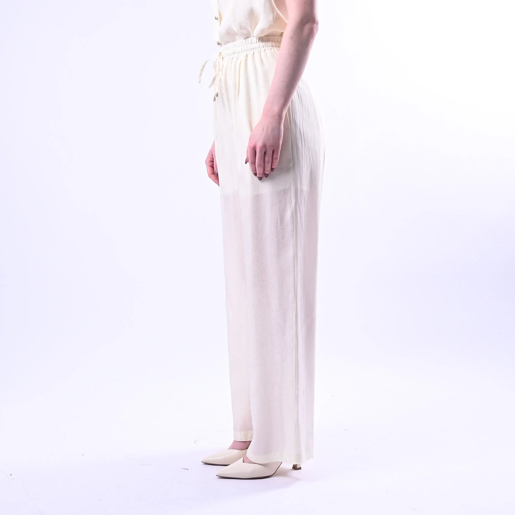 WU'SIDE - PANTALONE PALAZZO FLUIDO CON COULISSE ART.26289 - AVORIO - Image 2
